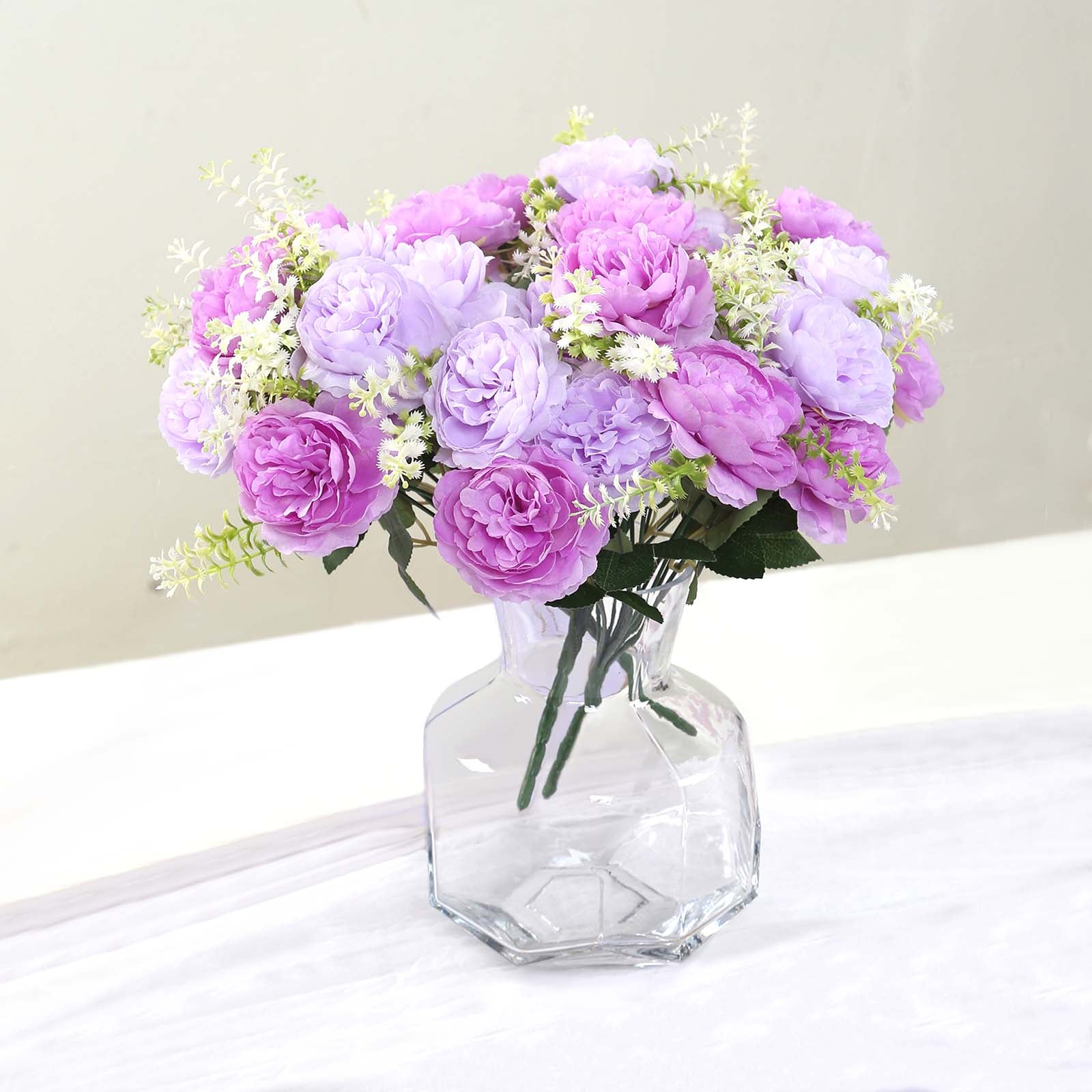 2 - Pack Silk Peony Bouquet 14" Lavender Lilac â€“ Lifelike Artificial Flower Arrangement for Vase Display, Events & Everyday Decor - Bell Racket Store