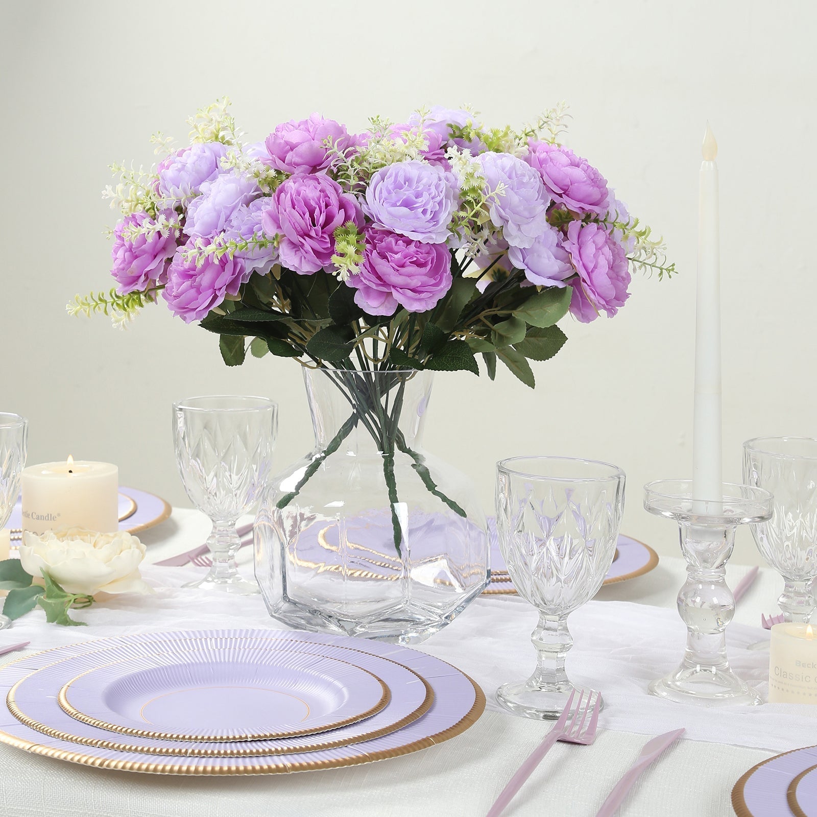 2 - Pack Silk Peony Bouquet 14" Lavender Lilac â€“ Lifelike Artificial Flower Arrangement for Vase Display, Events & Everyday Decor - Bell Racket Store