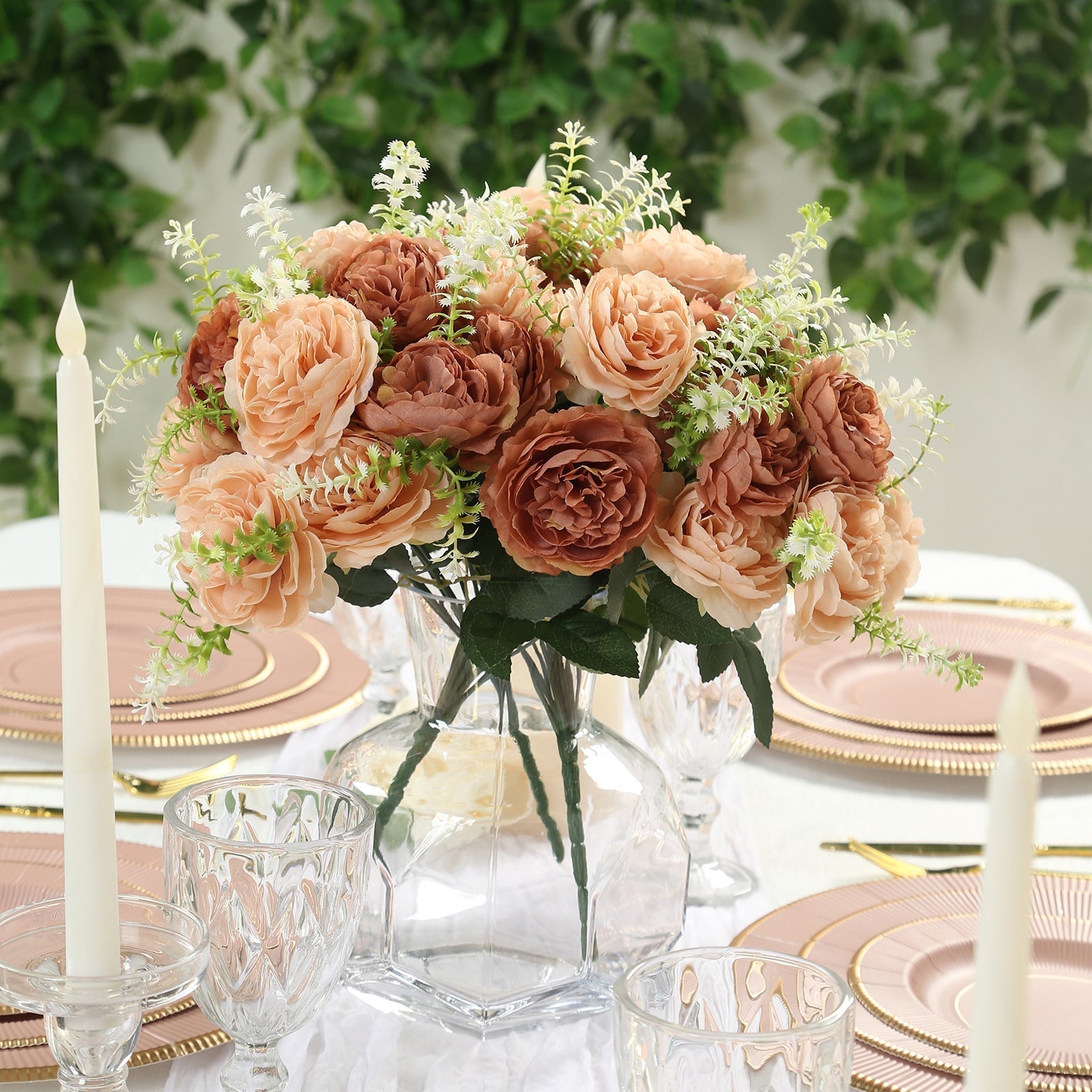 2 - Pack Silk Peony Bouquet 14" Natural â€“ Lifelike Artificial Flower Arrangement for Vase Display, Events & Everyday Decor - Bell Racket Store