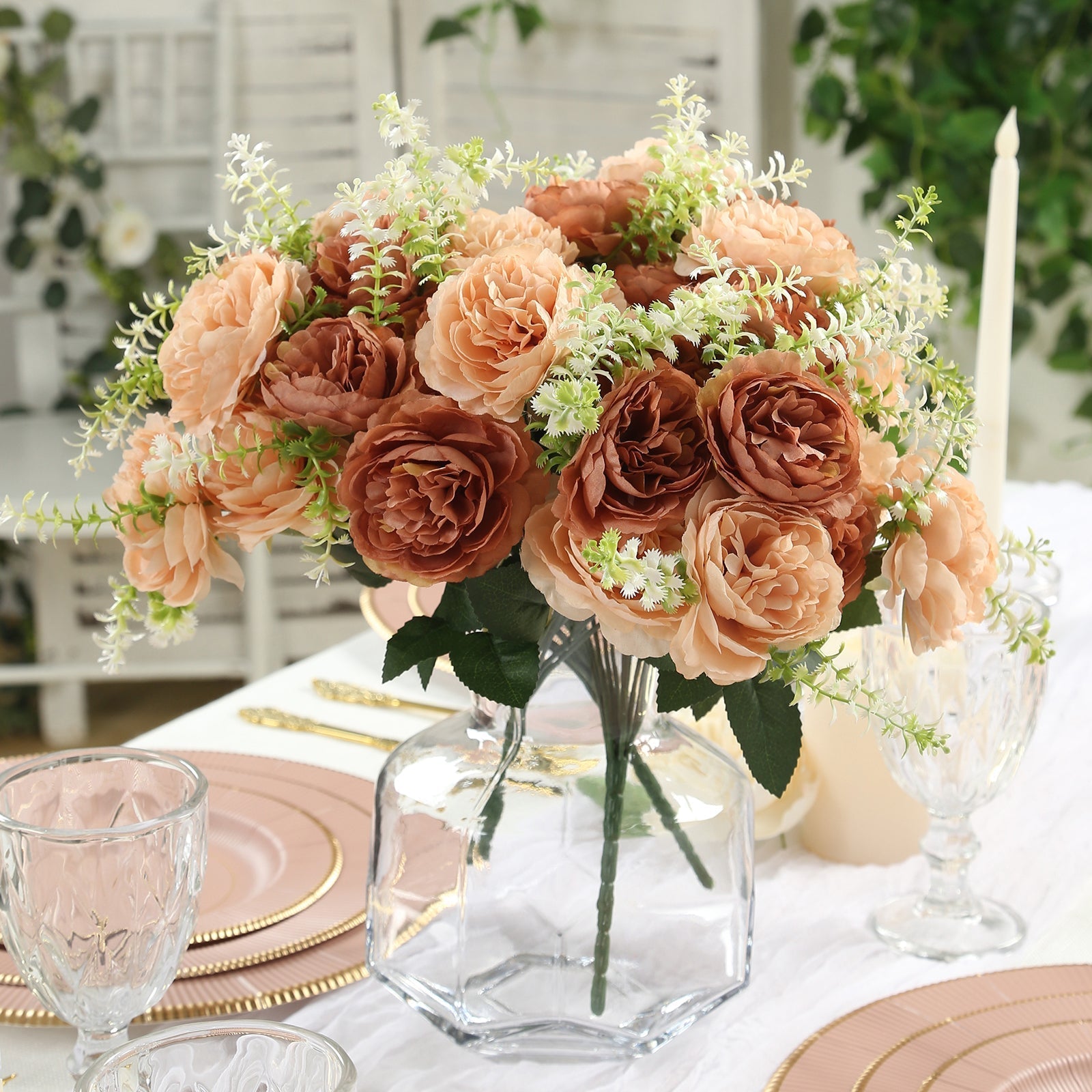 2 - Pack Silk Peony Bouquet 14" Natural â€“ Lifelike Artificial Flower Arrangement for Vase Display, Events & Everyday Decor - Bell Racket Store