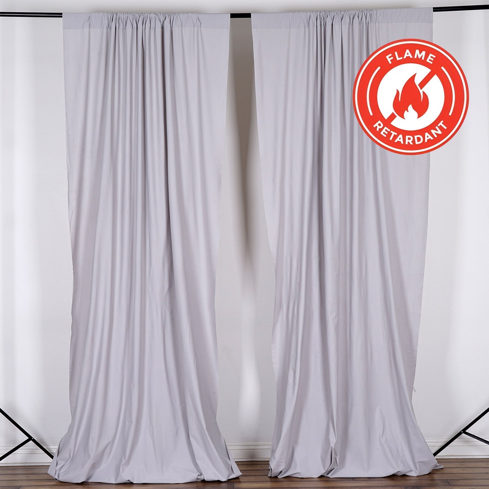 2 Pack Silver Scuba Polyester Event Curtain Drapes, Durable Flame Resistant Backdrop Event Panels Wrinkle Free with Rod Pockets - 10ftx10ft - NestOCart
