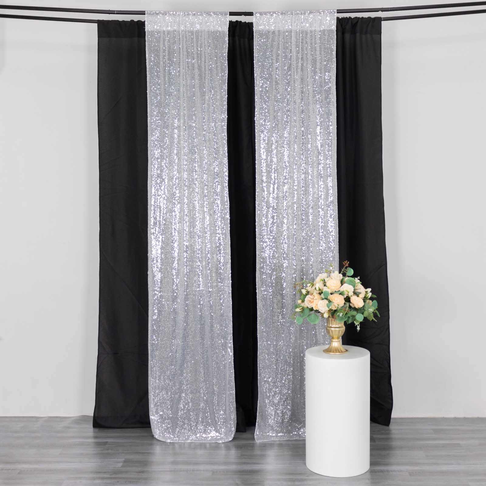 2 Pack Silver Sequin Event Curtain Drapes with Rod Pockets, Seamless Backdrop Event Panels - 8ftx2ft - Bell Racket Store
