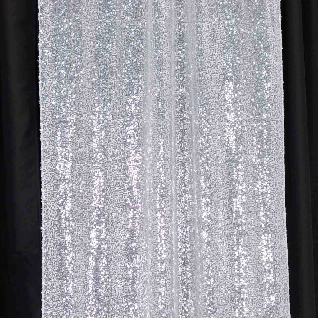 2 Pack Silver Sequin Event Curtain Drapes with Rod Pockets, Seamless Backdrop Event Panels - 8ftx2ft - Bell Racket Store