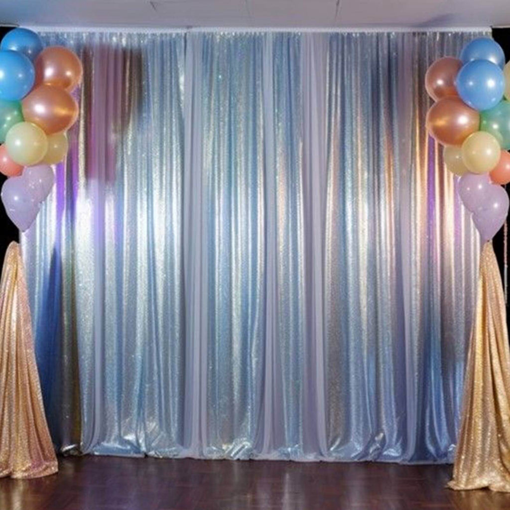 2 Pack Silver Sequin Event Curtain Drapes with Rod Pockets, Seamless Backdrop Event Panels - 8ftx2ft - Bell Racket Store