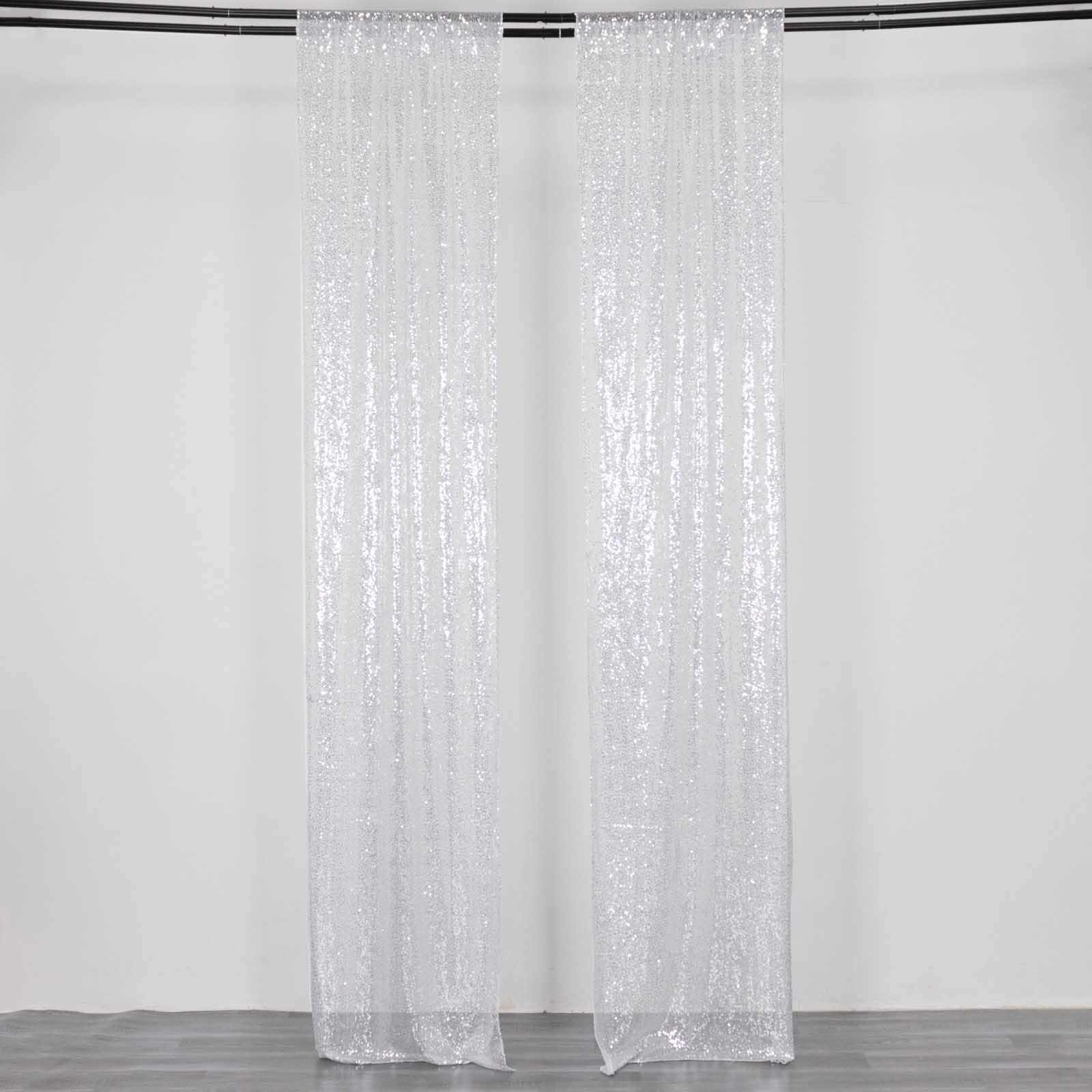 2 Pack Silver Sequin Event Curtain Drapes with Rod Pockets, Seamless Backdrop Event Panels - 8ftx2ft - Bell Racket Store