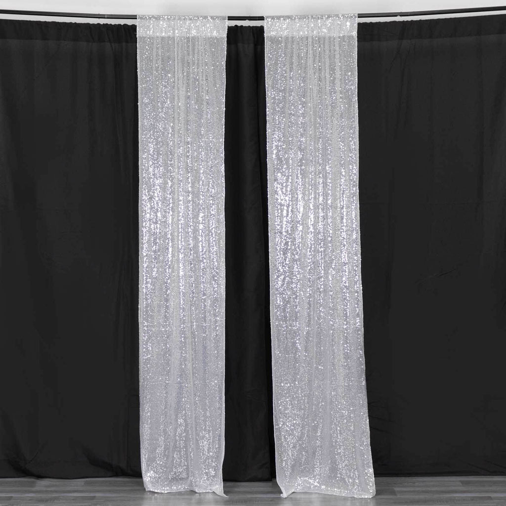 2 Pack Silver Sequin Event Curtain Drapes with Rod Pockets, Seamless Backdrop Event Panels - 8ftx2ft - Bell Racket Store