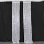 2 Pack Silver Sequin Event Curtain Drapes with Rod Pockets, Seamless Backdrop Event Panels - 8ftx2ft - Bell Racket Store