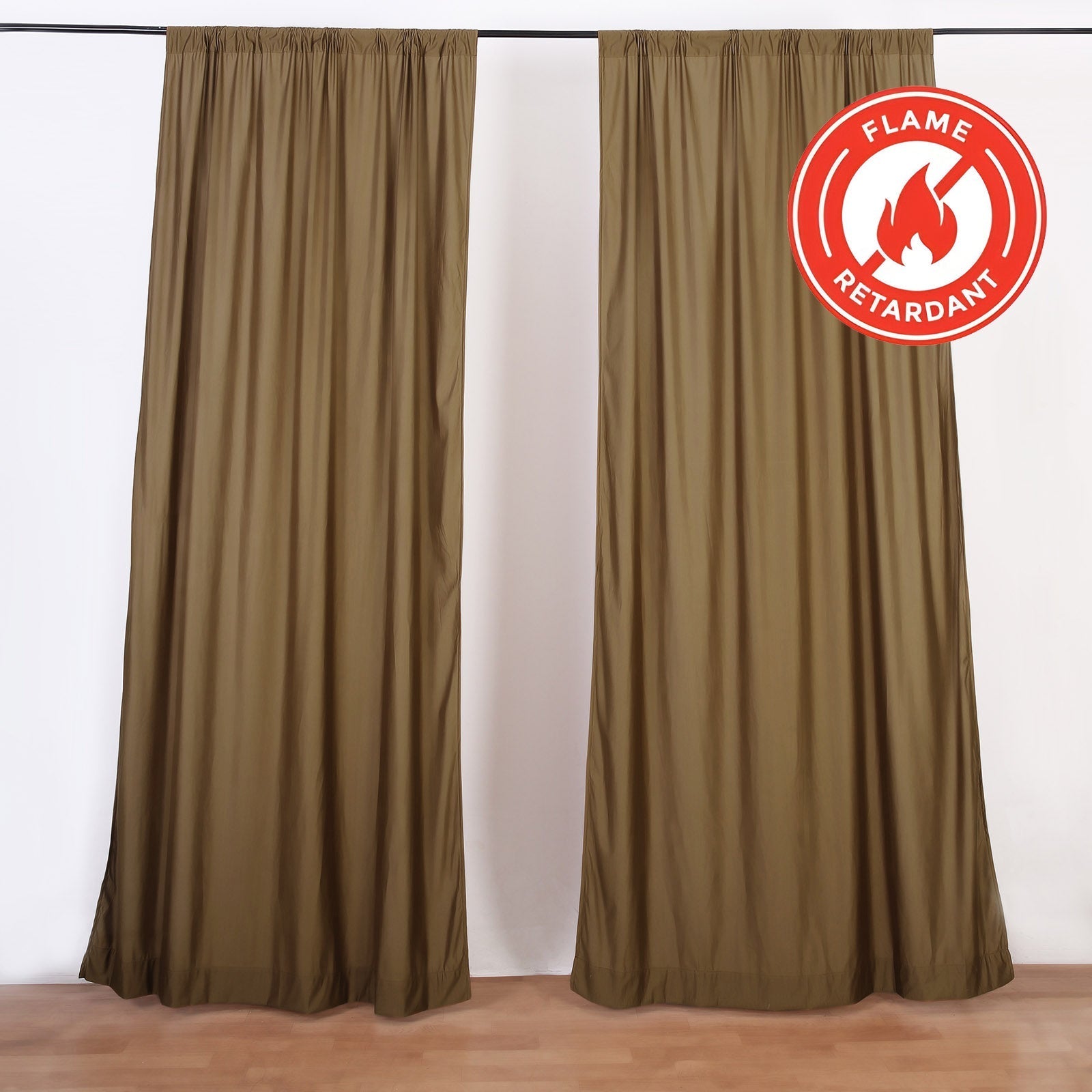 2 Pack Taupe Scuba Polyester Event Curtain Drapes, Durable Flame Resistant Backdrop Event Panels Wrinkle Free with Rod Pockets - 10ftx10ft - Bell Racket Store