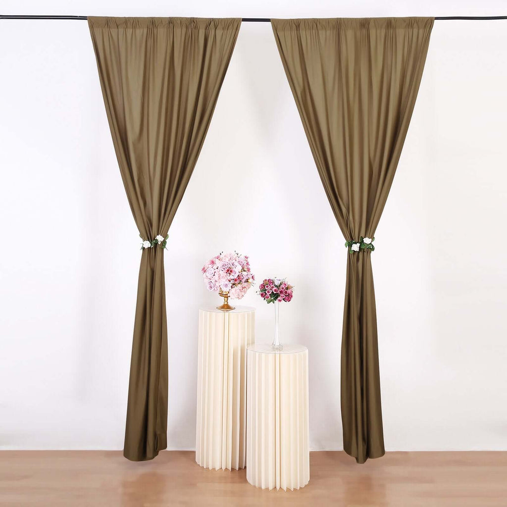 2 Pack Taupe Scuba Polyester Event Curtain Drapes, Durable Flame Resistant Backdrop Event Panels Wrinkle Free with Rod Pockets - 10ftx10ft - Bell Racket Store