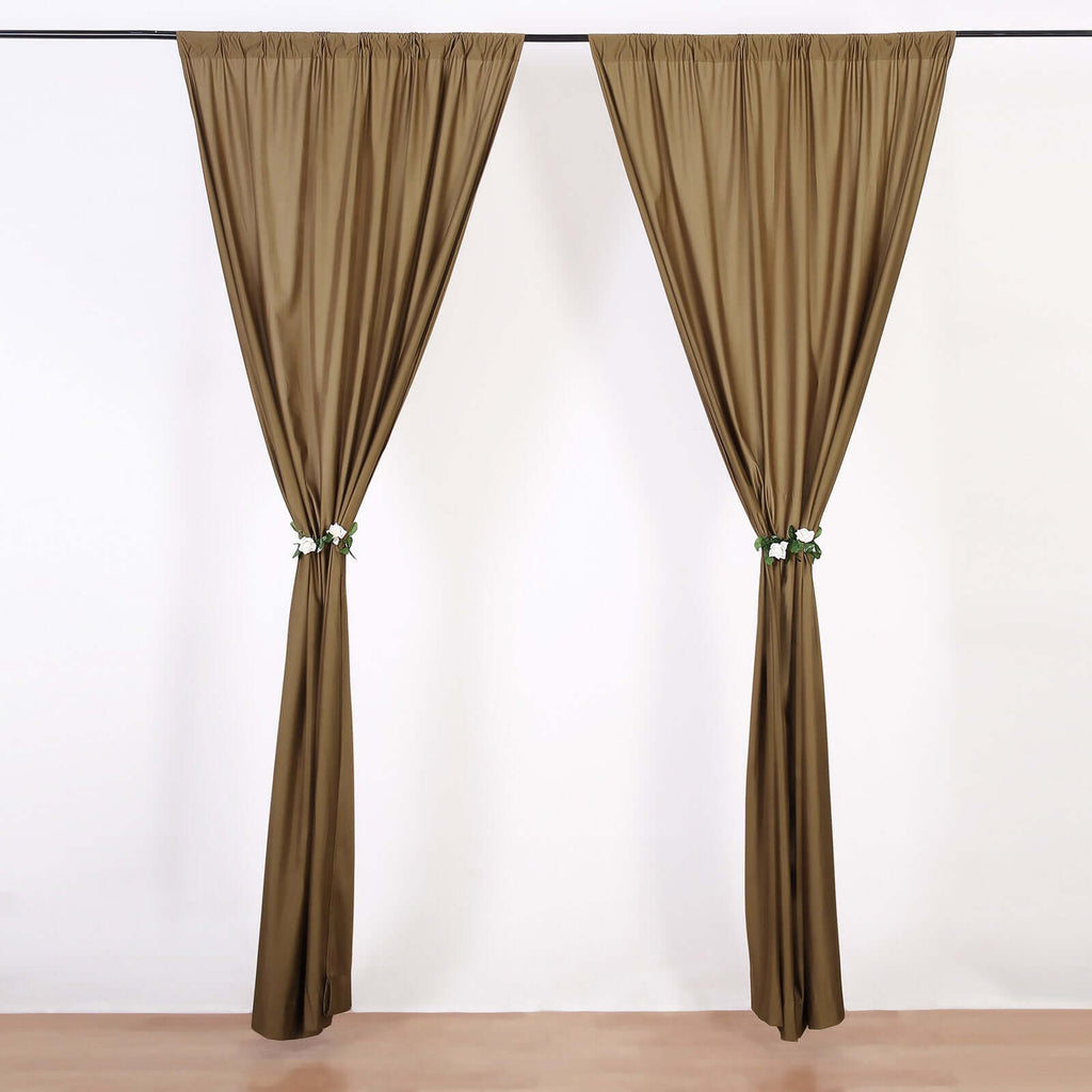 2 Pack Taupe Scuba Polyester Event Curtain Drapes, Durable Flame Resistant Backdrop Event Panels Wrinkle Free with Rod Pockets - 10ftx10ft - Bell Racket Store