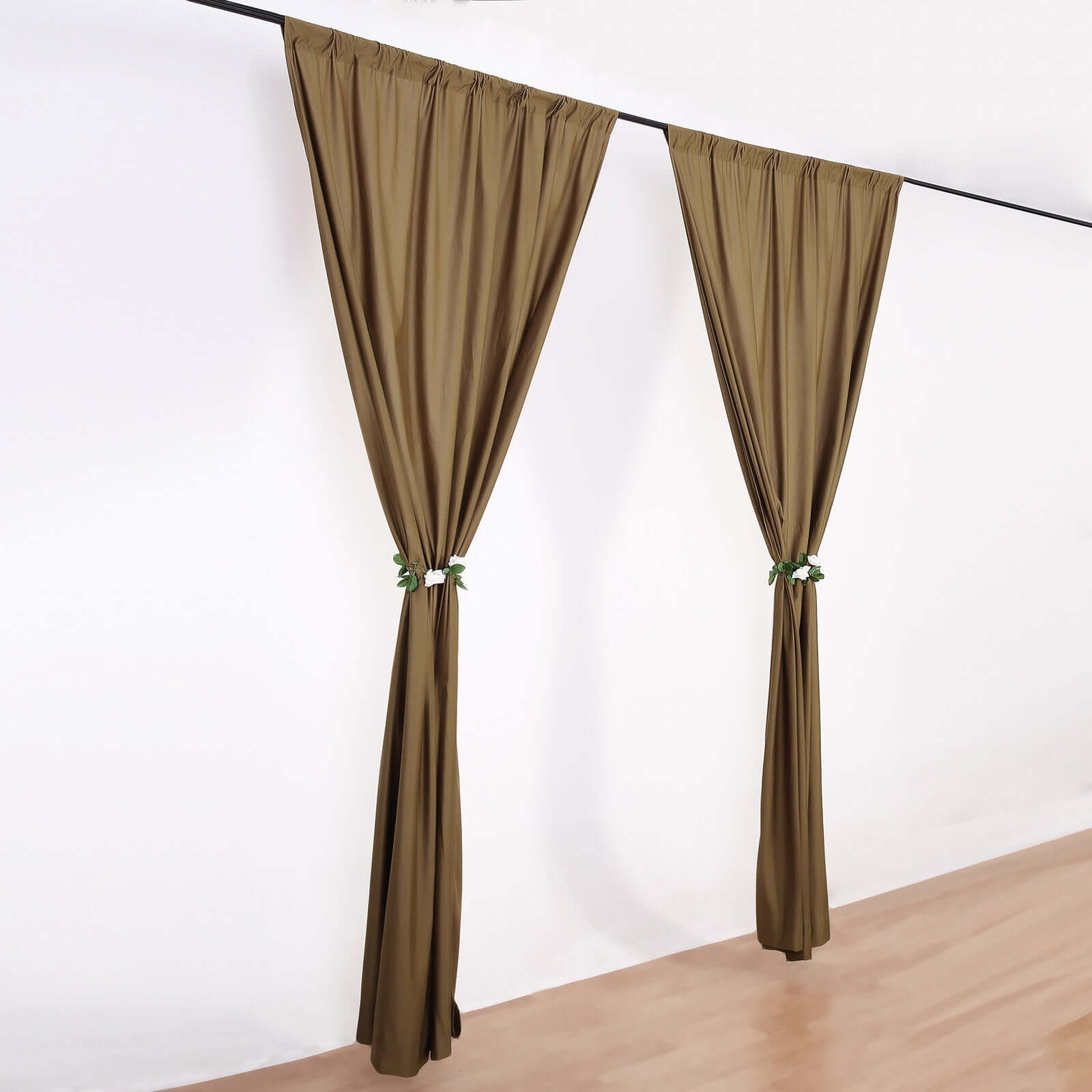 2 Pack Taupe Scuba Polyester Event Curtain Drapes, Durable Flame Resistant Backdrop Event Panels Wrinkle Free with Rod Pockets - 10ftx10ft - Bell Racket Store