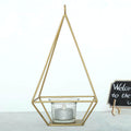 2-Pack Tealight Candle Holders Gold Metal Pyramid Geometric Open Frame - Flower Stand 9"