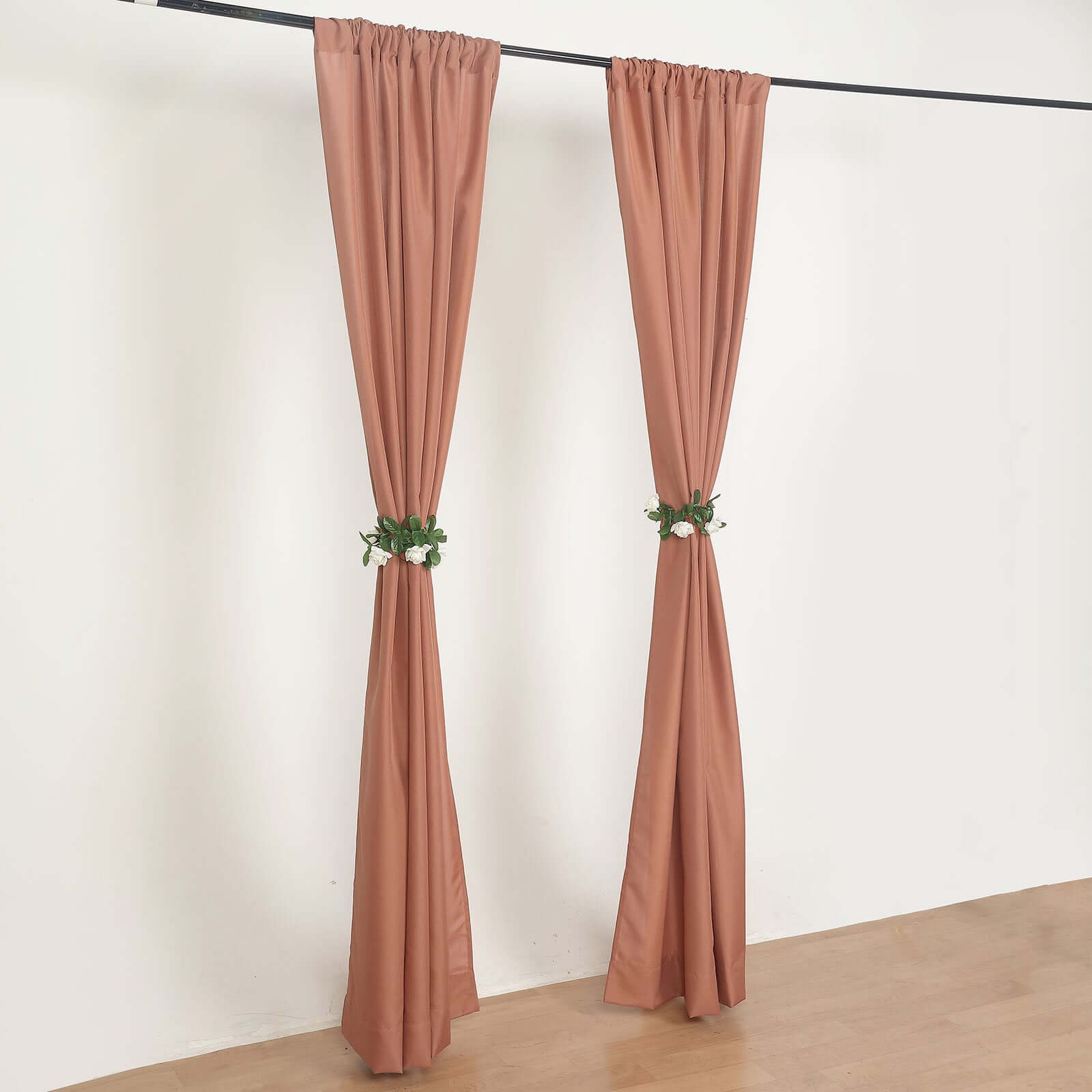 2 Pack Terracotta (Rust) Polyester Event Curtain Drapes, 10ftx8ft Backdrop Event Panels With Rod Pockets 130 GSM - Bell Racket Store
