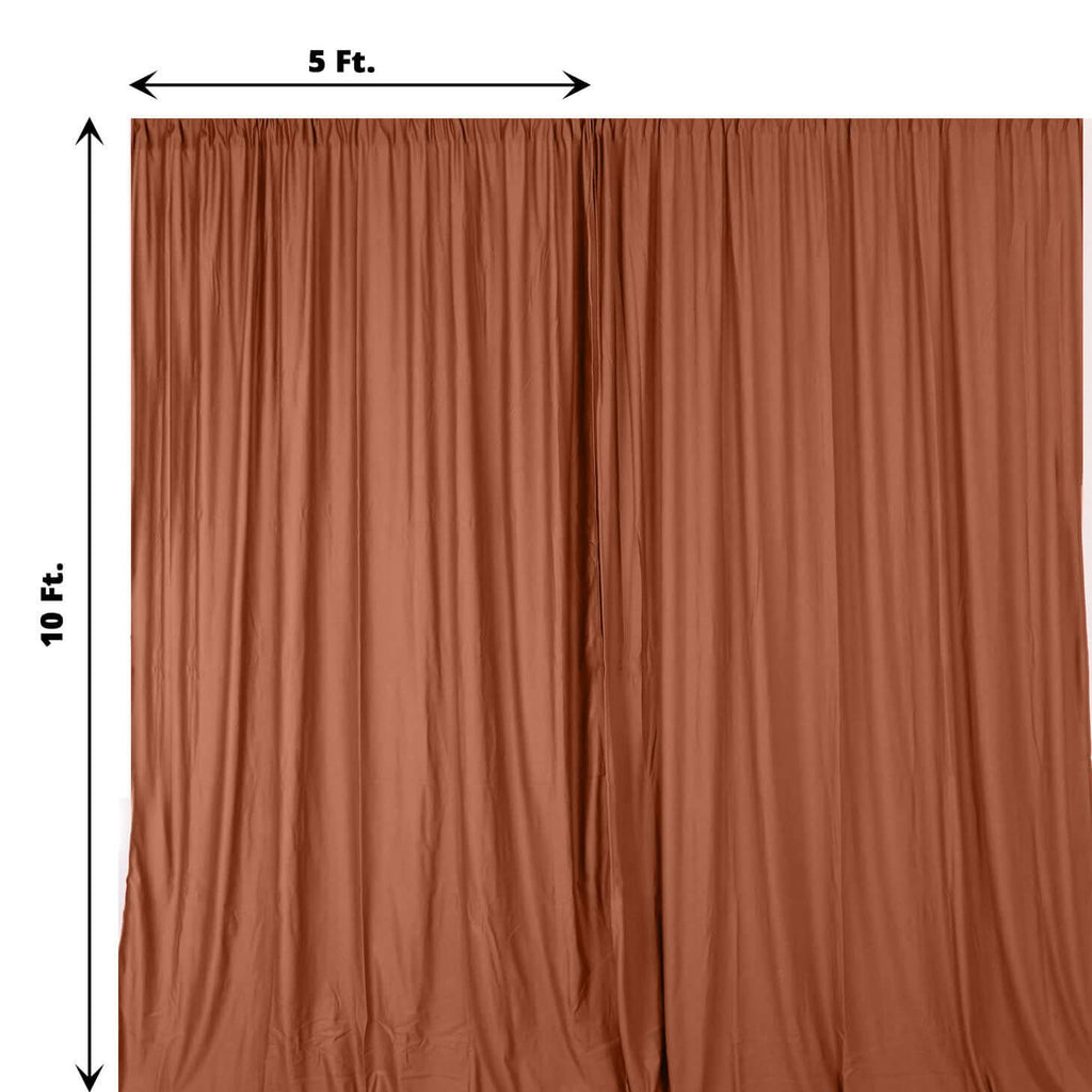 2 Pack Terracotta (Rust) Scuba Polyester Event Curtain Drapes, Durable Flame Resistant Backdrop Event Panels Wrinkle Free with Rod Pockets - 10ftx10ft - Bell Racket Store