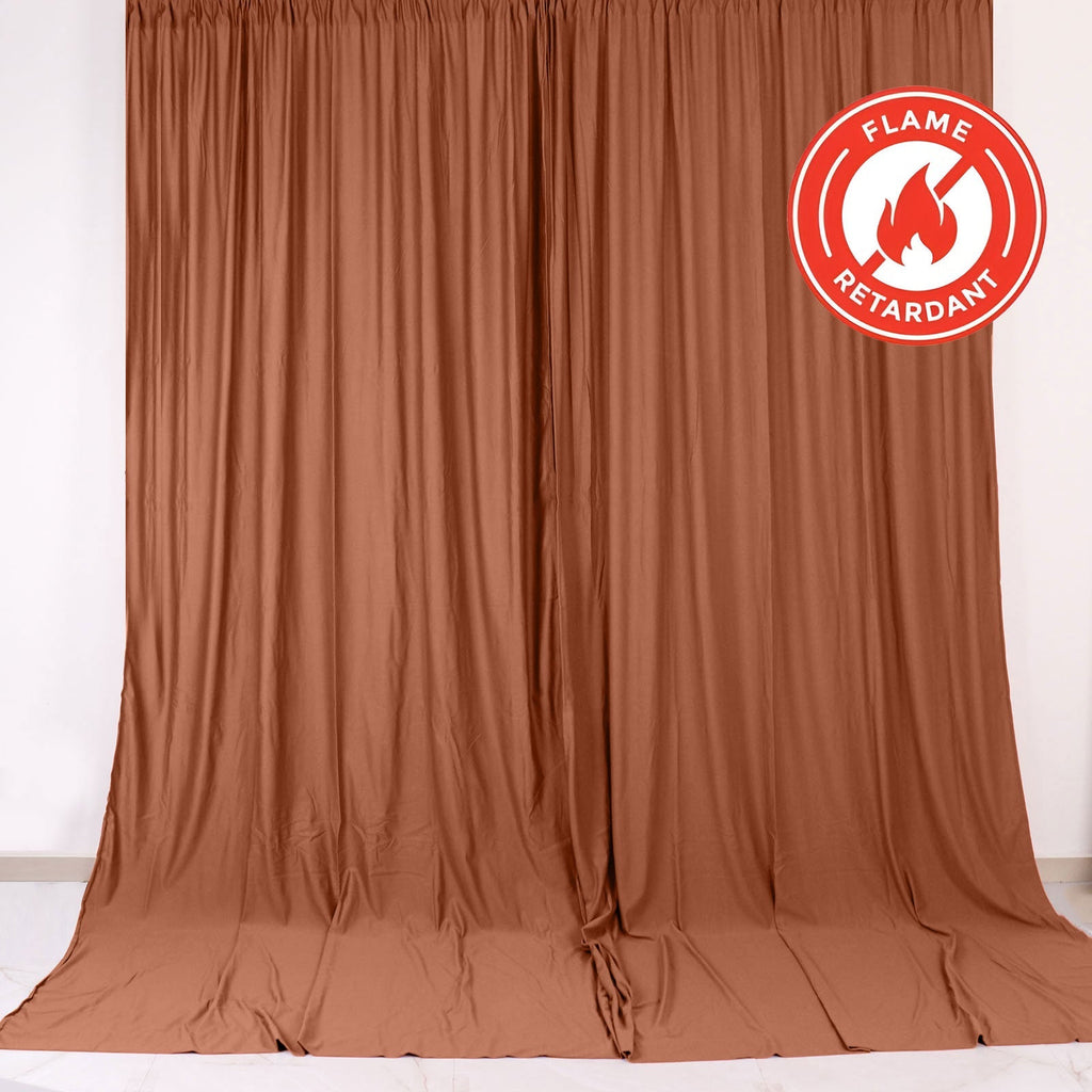 2 Pack Terracotta (Rust) Scuba Polyester Event Curtain Drapes, Durable Flame Resistant Backdrop Event Panels Wrinkle Free with Rod Pockets - 10ftx10ft - Bell Racket Store