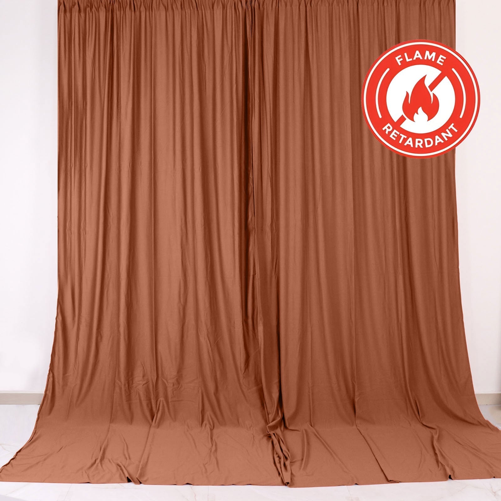 2 Pack Terracotta (Rust) Scuba Polyester Event Curtain Drapes, Durable Flame Resistant Backdrop Event Panels Wrinkle Free with Rod Pockets - 10ftx10ft - Bell Racket Store