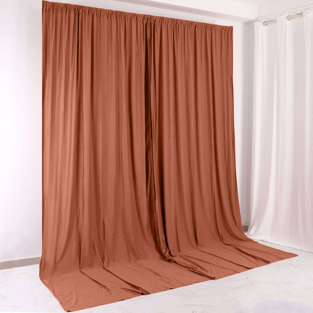 2 Pack Terracotta (Rust) Scuba Polyester Event Curtain Drapes, Durable Flame Resistant Backdrop Event Panels Wrinkle Free with Rod Pockets - 10ftx10ft - Bell Racket Store