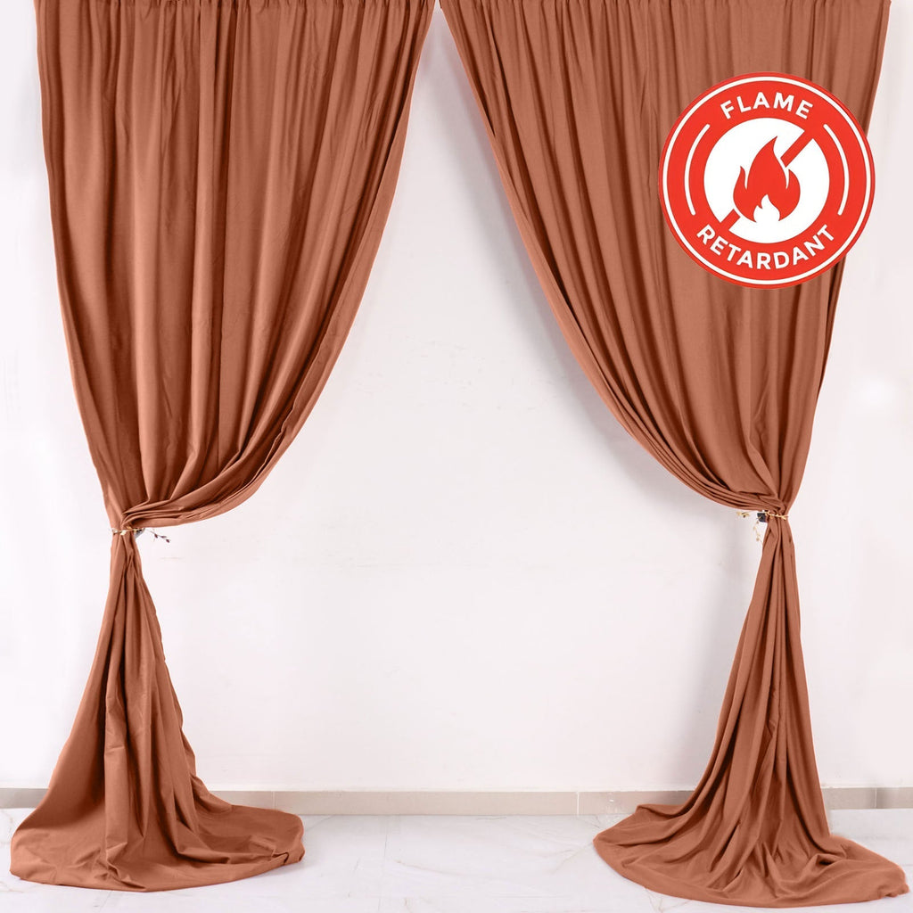 2 Pack Terracotta (Rust) Scuba Polyester Event Curtain Drapes, Durable Flame Resistant Backdrop Event Panels Wrinkle Free with Rod Pockets - 10ftx10ft - Bell Racket Store