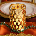 2-Pack Votive Candle Holders Gold Metal Diamond Cut Geometric Design - Perfect for Home DÃ©cor and Events 4"