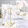 2-Pack Wedding Flower Stand Gold Metal Geometric Column Frame Rectangular - Versatile Floral Pedestal for Sophisticated Arrangements 16"