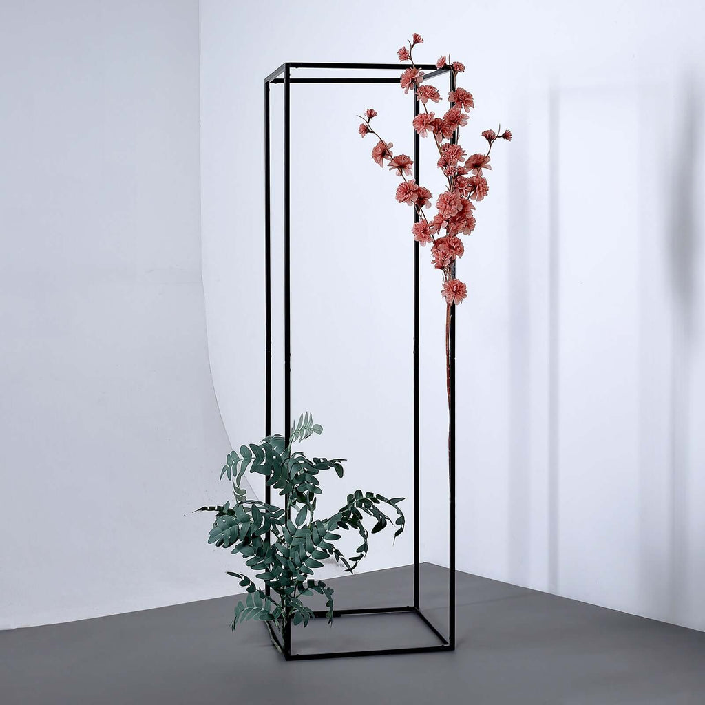 2-Pack Wedding Flower Stand Matte Black Metal Geometric Column Frame Rectangular - Versatile Floral Pedestal for Upscale Arrangements 48"