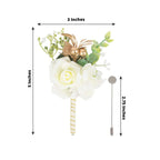 2 Pack White Artificial Rose Boutonniere With Pin, 5" Real Touch Silk Flower Pocket Square - Bell Racket Store