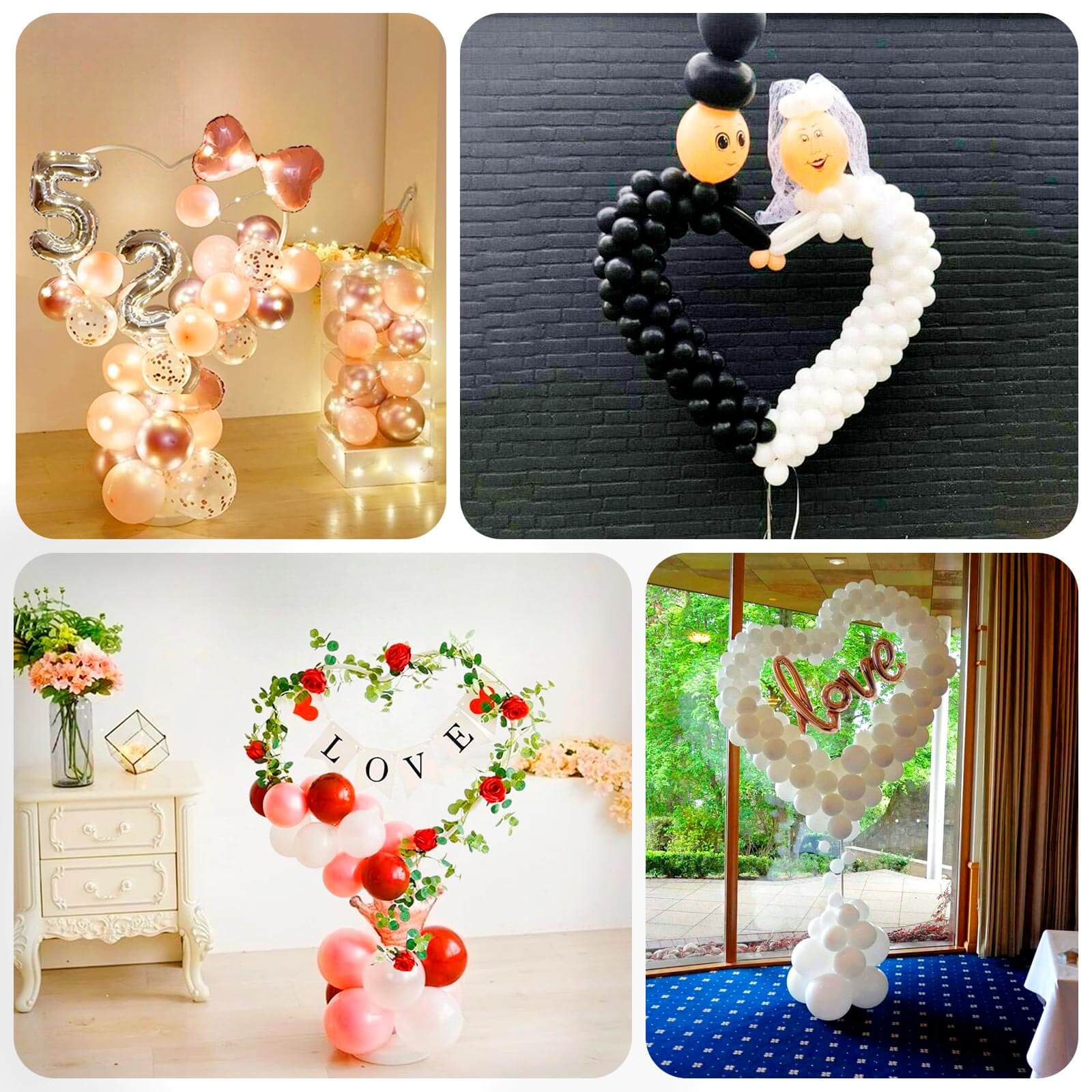 2 Pack White Heart Shaped Plastic Balloon Holder Column, 5ft Balloon Arch Stand Kit with Round Water Fillable Base - Bell Racket Store