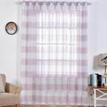 2 Pack White Lavender Lilac Cabana Print Faux Linen Curtain Panels With Chrome Grommet - 52"x108"