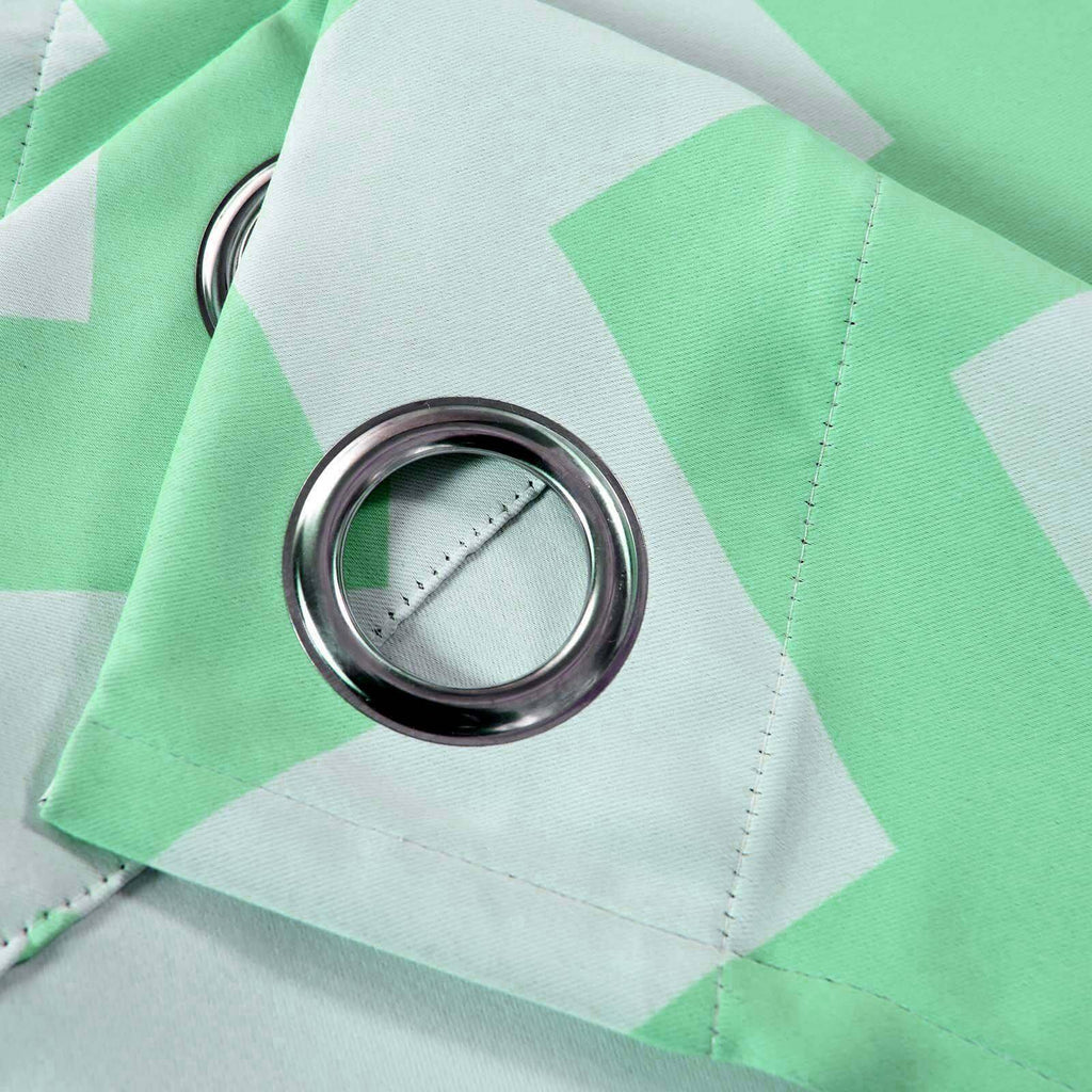 2 Pack White Mint Chevron Design Thermal Blackout Soundproof Curtains With Chrome Grommet Window Treatment Panels - 52"x64" - Bell Racket Store