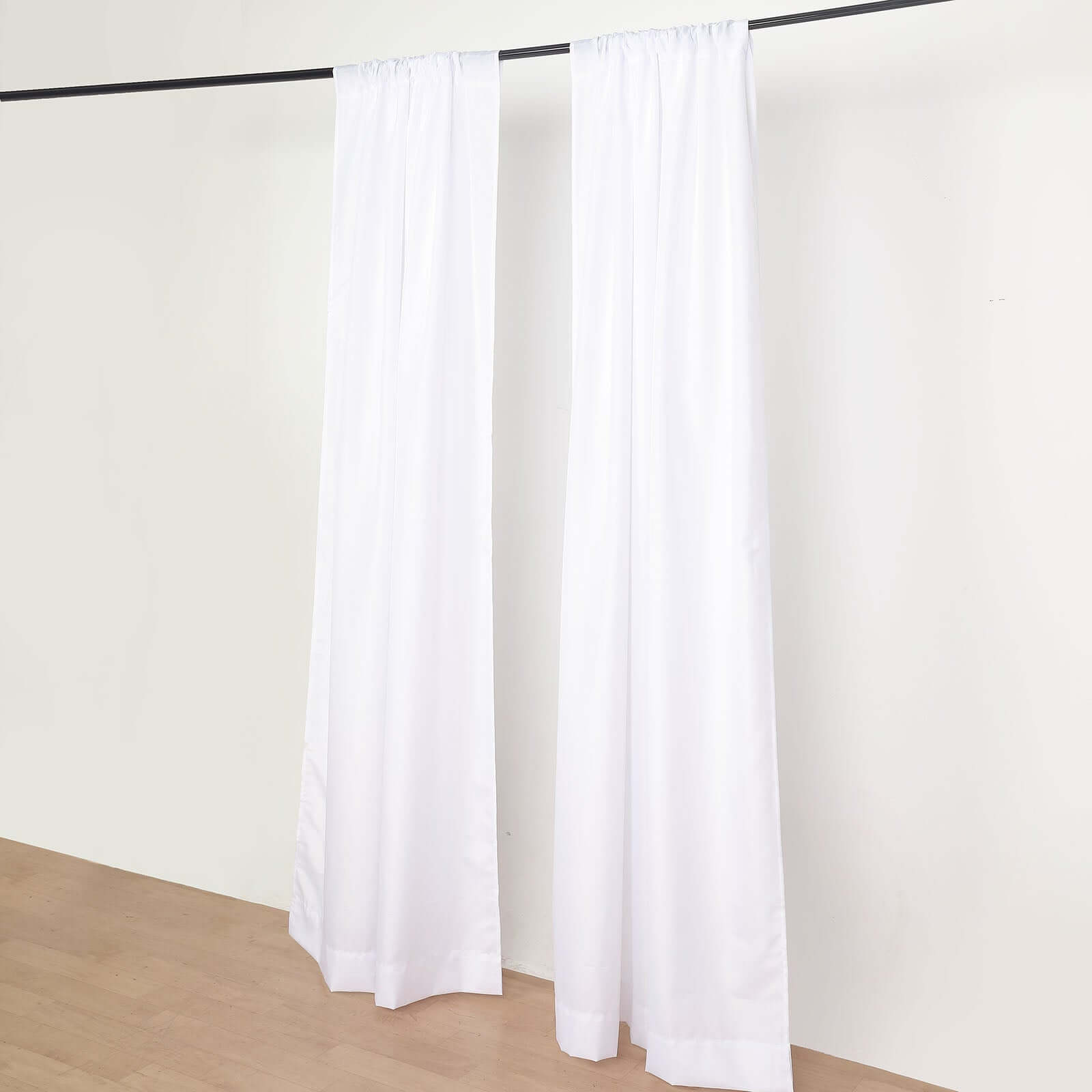 2 Pack White Polyester Event Curtain Drapes, 10ftx8ft Backdrop Event Panels With Rod Pockets 130 GSM - Bell Racket Store