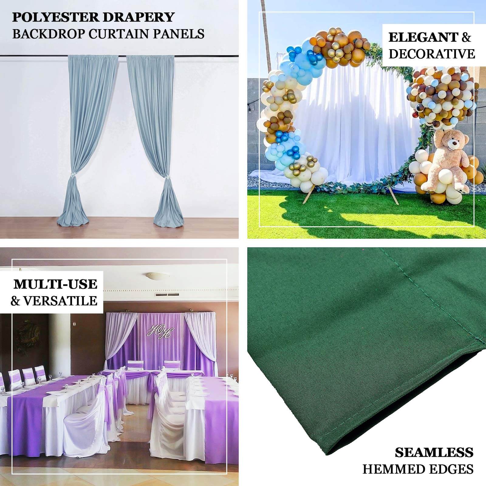 2 Pack White Polyester Event Curtain Drapes, 10ftx8ft Backdrop Event Panels With Rod Pockets 130 GSM - Bell Racket Store