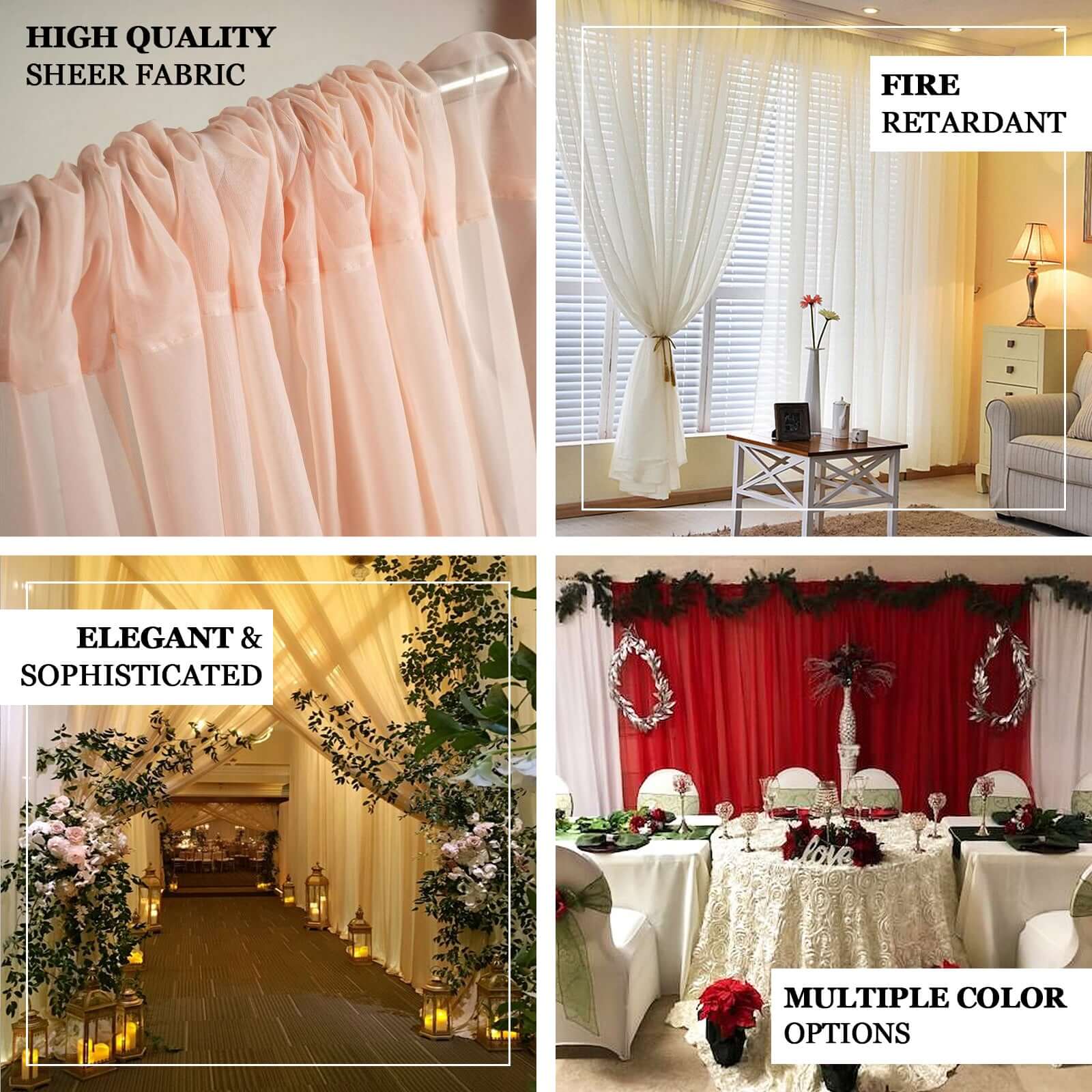 2 Pack White Sheer Chiffon Event Curtain Drapes, Durable Flame Resistant Organza Backdrop Event Panels With Rod Pockets - 10ftx10ft - NestOCart