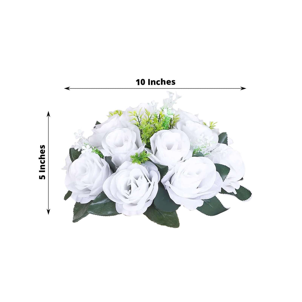 2 Pack White Silk 15 - Head Rose Flower Balls For Centerpieces - 10", Artificial Kissing Ball Floral Arrangements - Bell Racket Store