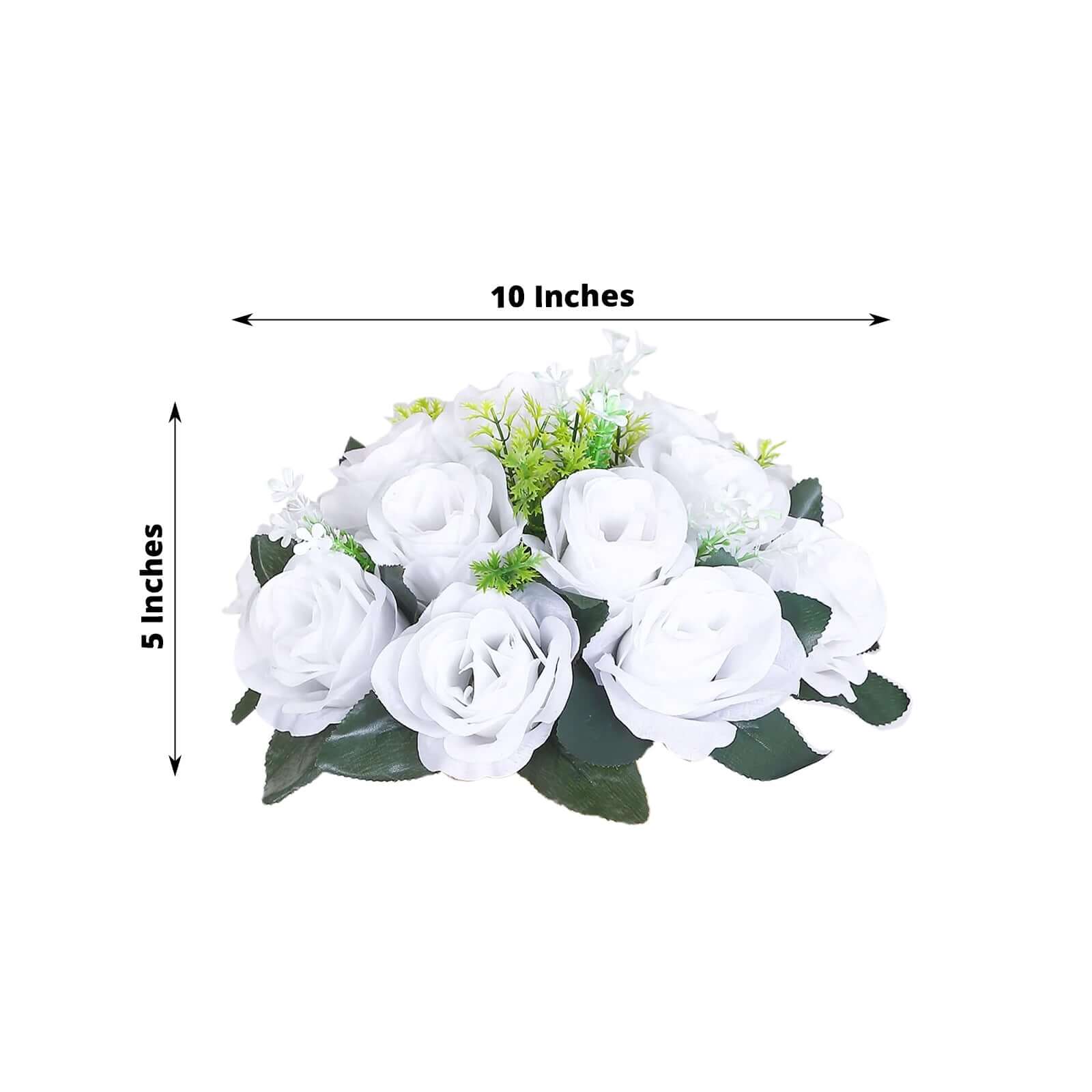 2 Pack White Silk 15 - Head Rose Flower Balls For Centerpieces - 10", Artificial Kissing Ball Floral Arrangements - Bell Racket Store