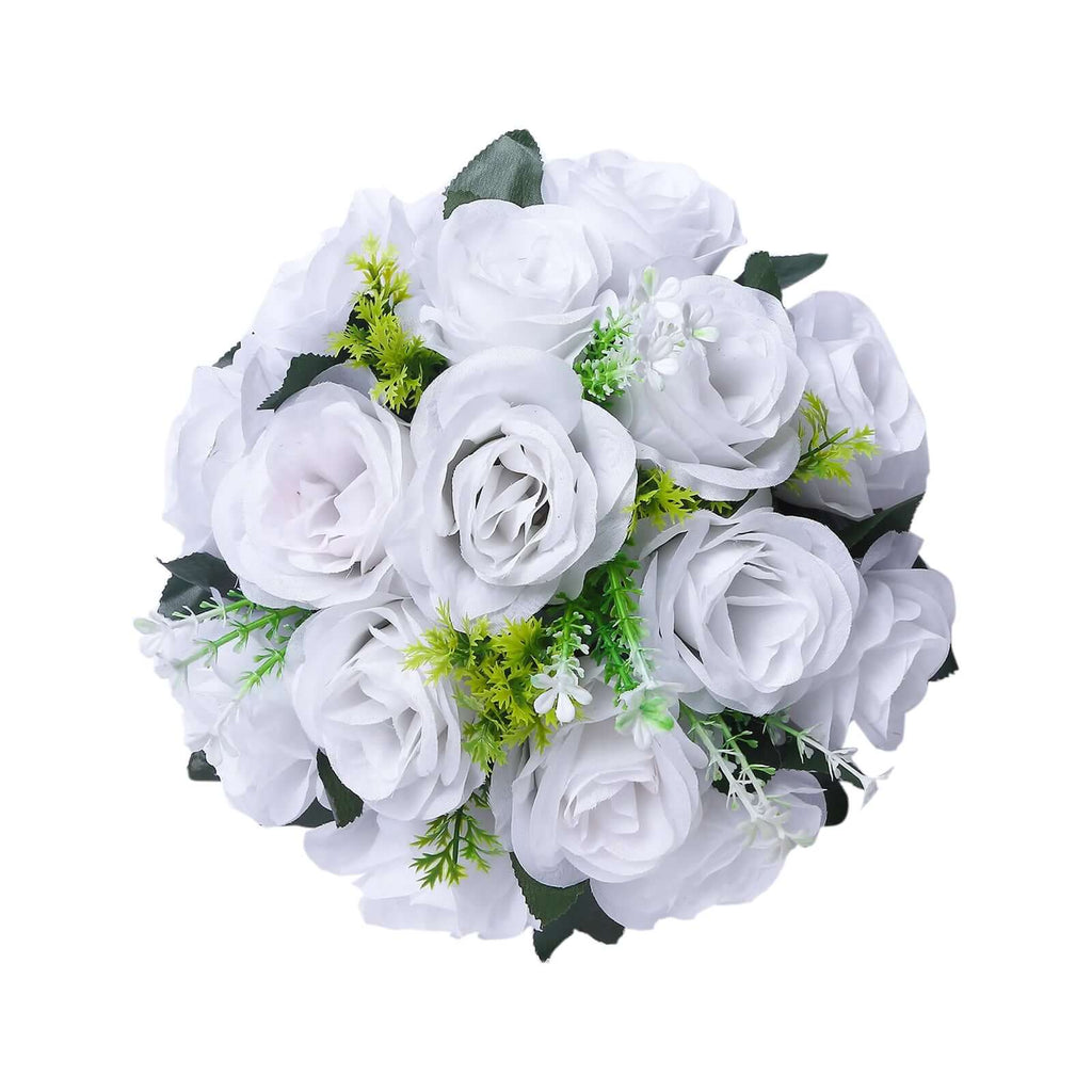 2 Pack White Silk 15 - Head Rose Flower Balls For Centerpieces - 10", Artificial Kissing Ball Floral Arrangements - Bell Racket Store