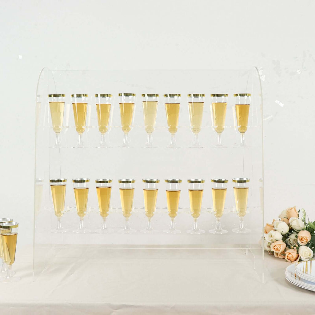 2 - Tier Acrylic Champagne Glass Holder Display Stand Table Top Clear with 18 Hooks for Events & DIY Bars 25" - Bell Racket Store