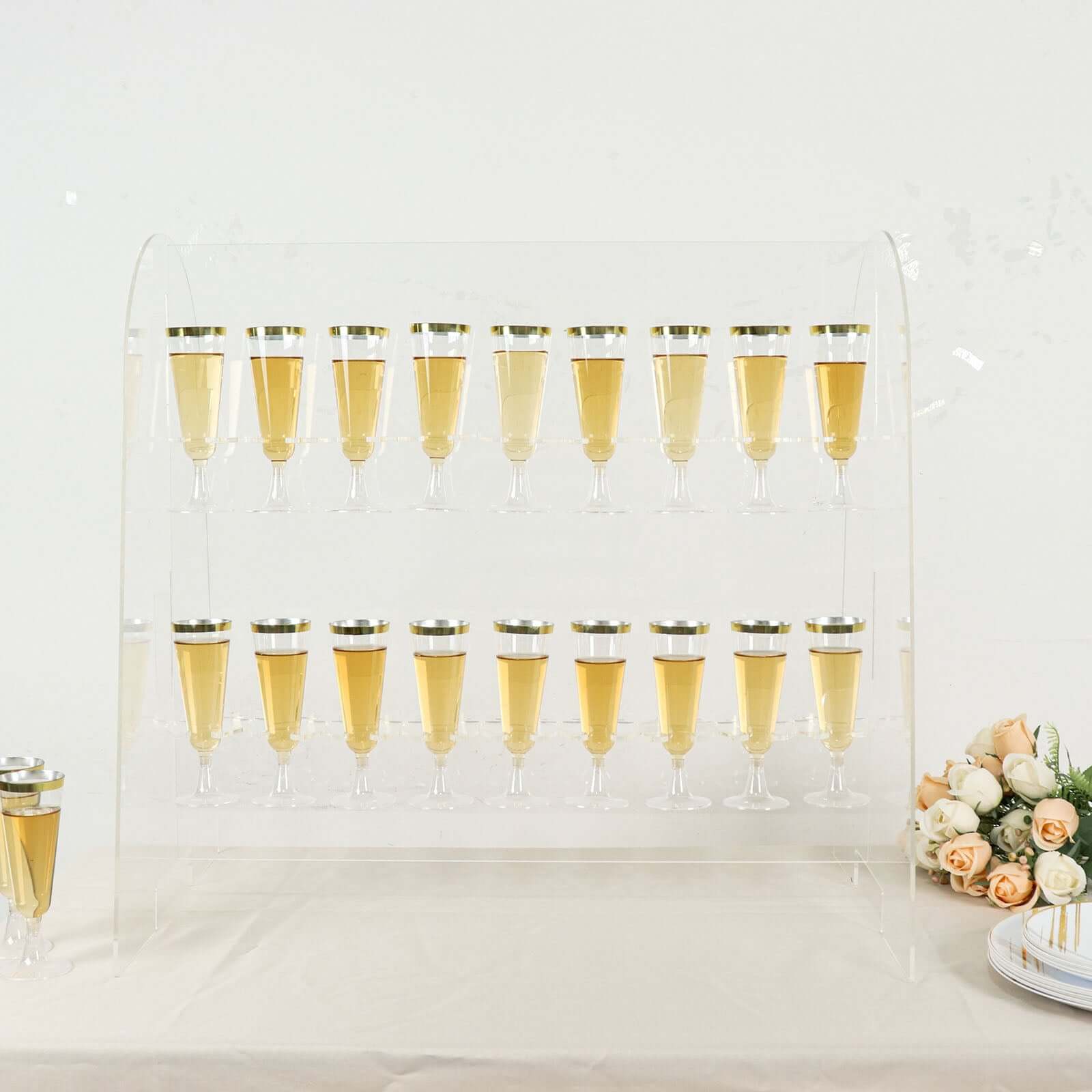 2 - Tier Acrylic Champagne Glass Holder Display Stand Table Top Clear with 18 Hooks for Events & DIY Bars 25" - Bell Racket Store
