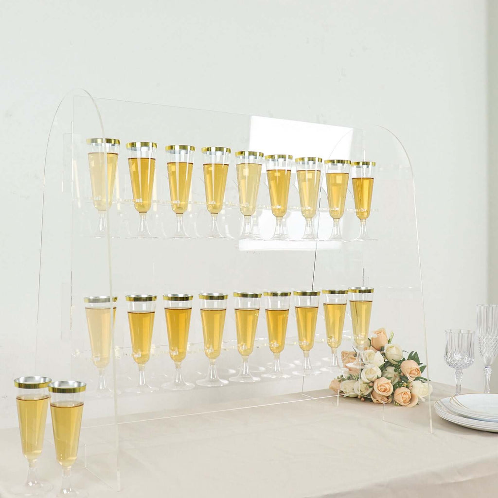 2 - Tier Acrylic Champagne Glass Holder Display Stand Table Top Clear with 18 Hooks for Events & DIY Bars 25" - Bell Racket Store