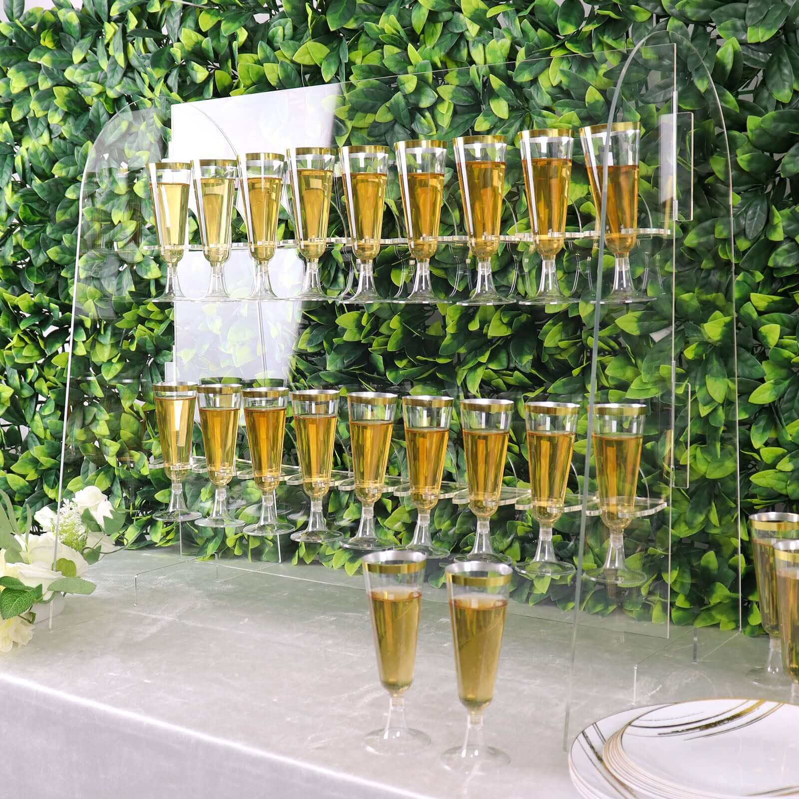 2 - Tier Acrylic Champagne Glass Holder Display Stand Table Top Clear with 18 Hooks for Events & DIY Bars 25" - Bell Racket Store