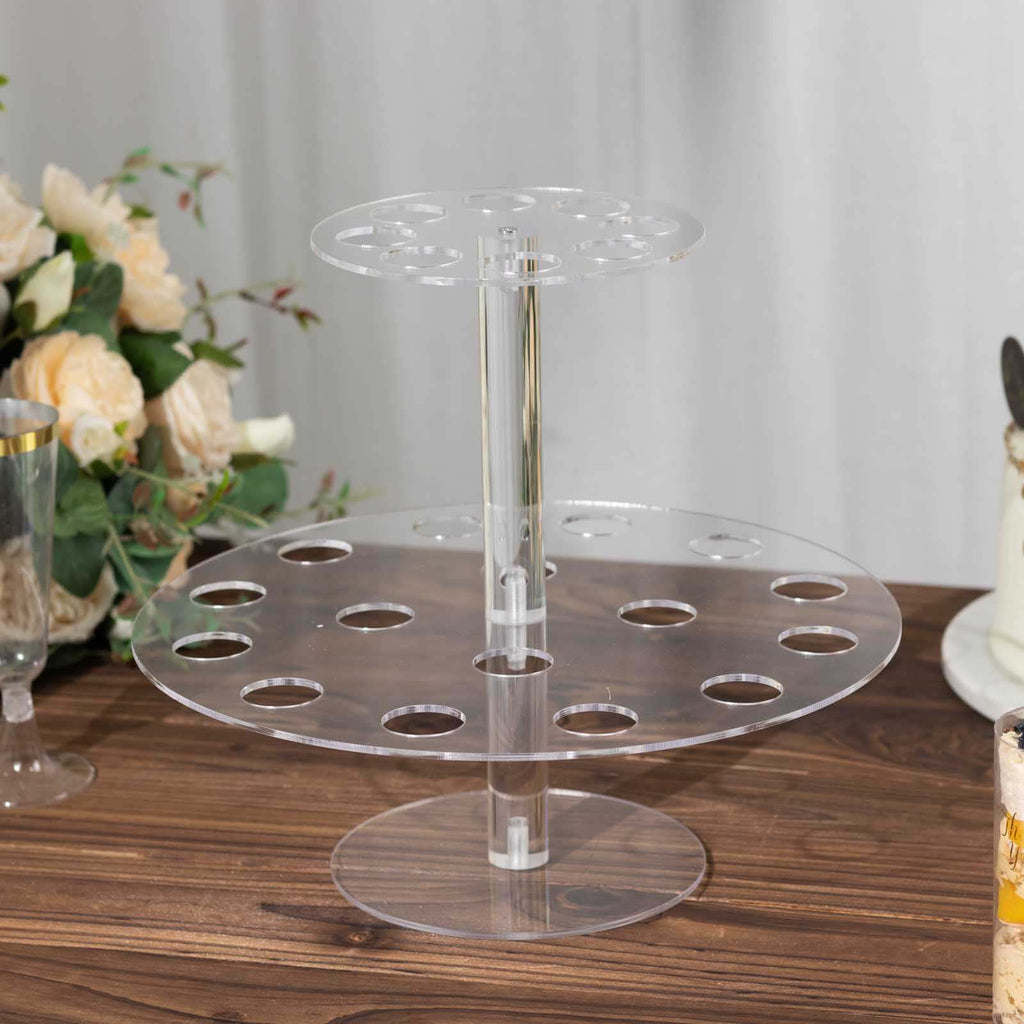 2 Tier Acrylic Round Ice Cream Cone Holder Clear - Sturdy Appetizer Dessert Display Stand with 24 - Slots for Easy & Stylish Event Party Table Setup 12" - Bell Racket Store