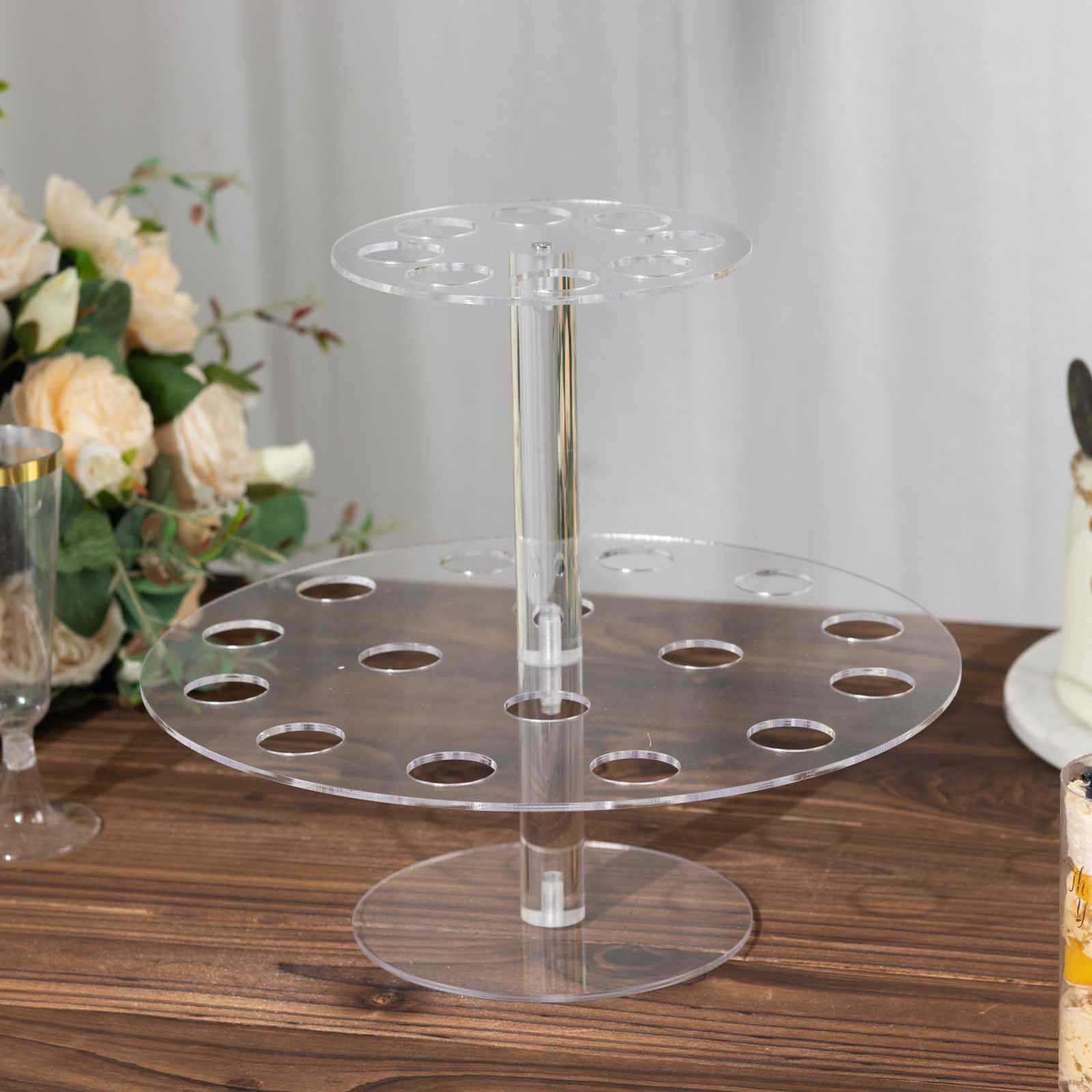 2 Tier Acrylic Round Ice Cream Cone Holder Clear - Sturdy Appetizer Dessert Display Stand with 24 - Slots for Easy & Stylish Event Party Table Setup 12" - Bell Racket Store