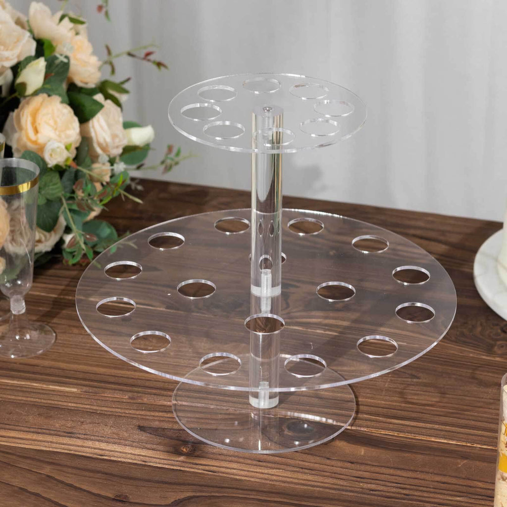 2 Tier Acrylic Round Ice Cream Cone Holder Clear - Sturdy Appetizer Dessert Display Stand with 24 - Slots for Easy & Stylish Event Party Table Setup 12" - Bell Racket Store