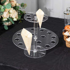 2 Tier Acrylic Round Ice Cream Cone Holder Clear - Sturdy Appetizer Dessert Display Stand with 24 - Slots for Easy & Stylish Event Party Table Setup 12" - Bell Racket Store