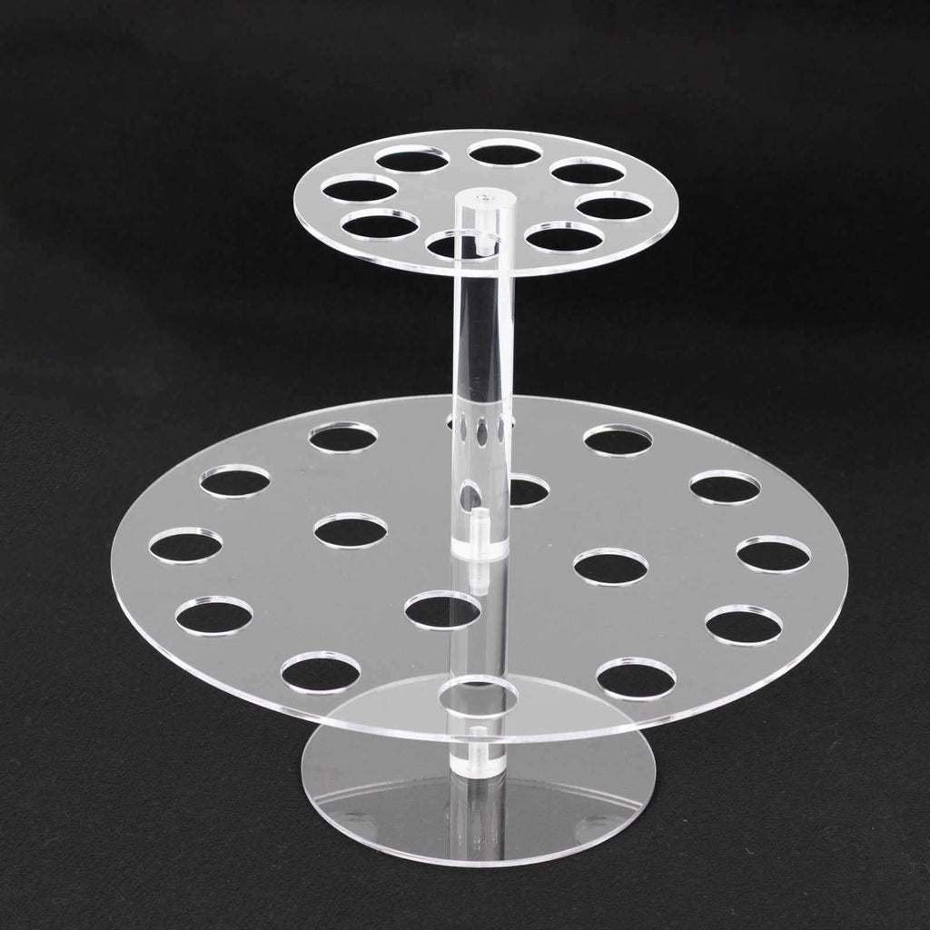 2 Tier Acrylic Round Ice Cream Cone Holder Clear - Sturdy Appetizer Dessert Display Stand with 24 - Slots for Easy & Stylish Event Party Table Setup 12" - Bell Racket Store
