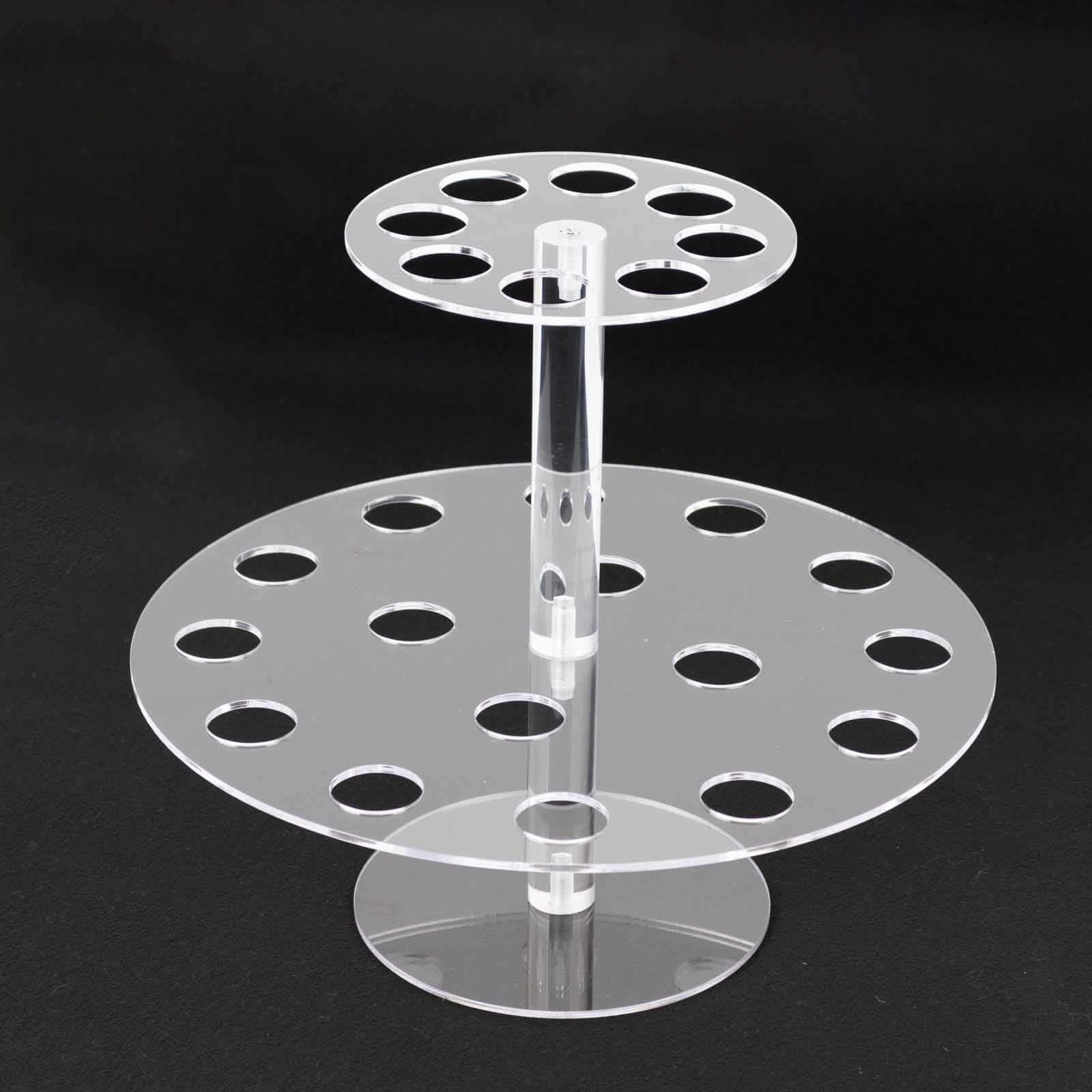 2 Tier Acrylic Round Ice Cream Cone Holder Clear - Sturdy Appetizer Dessert Display Stand with 24 - Slots for Easy & Stylish Event Party Table Setup 12" - Bell Racket Store
