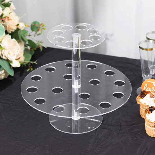 2 Tier Acrylic Round Ice Cream Cone Holder Clear - Sturdy Appetizer Dessert Display Stand with 24 - Slots for Easy & Stylish Event Party Table Setup 12" - Bell Racket Store