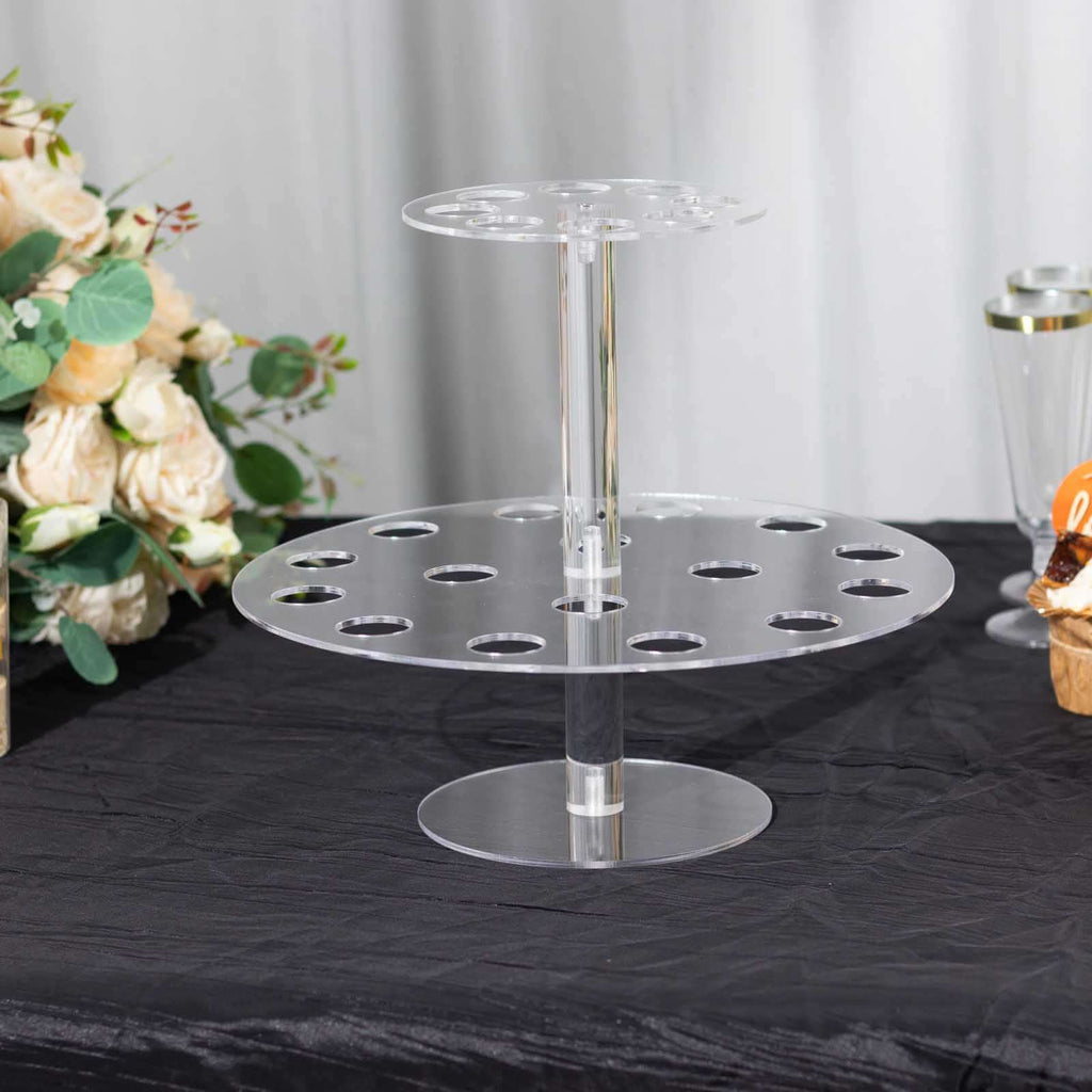 2 Tier Acrylic Round Ice Cream Cone Holder Clear - Sturdy Appetizer Dessert Display Stand with 24 - Slots for Easy & Stylish Event Party Table Setup 12" - Bell Racket Store