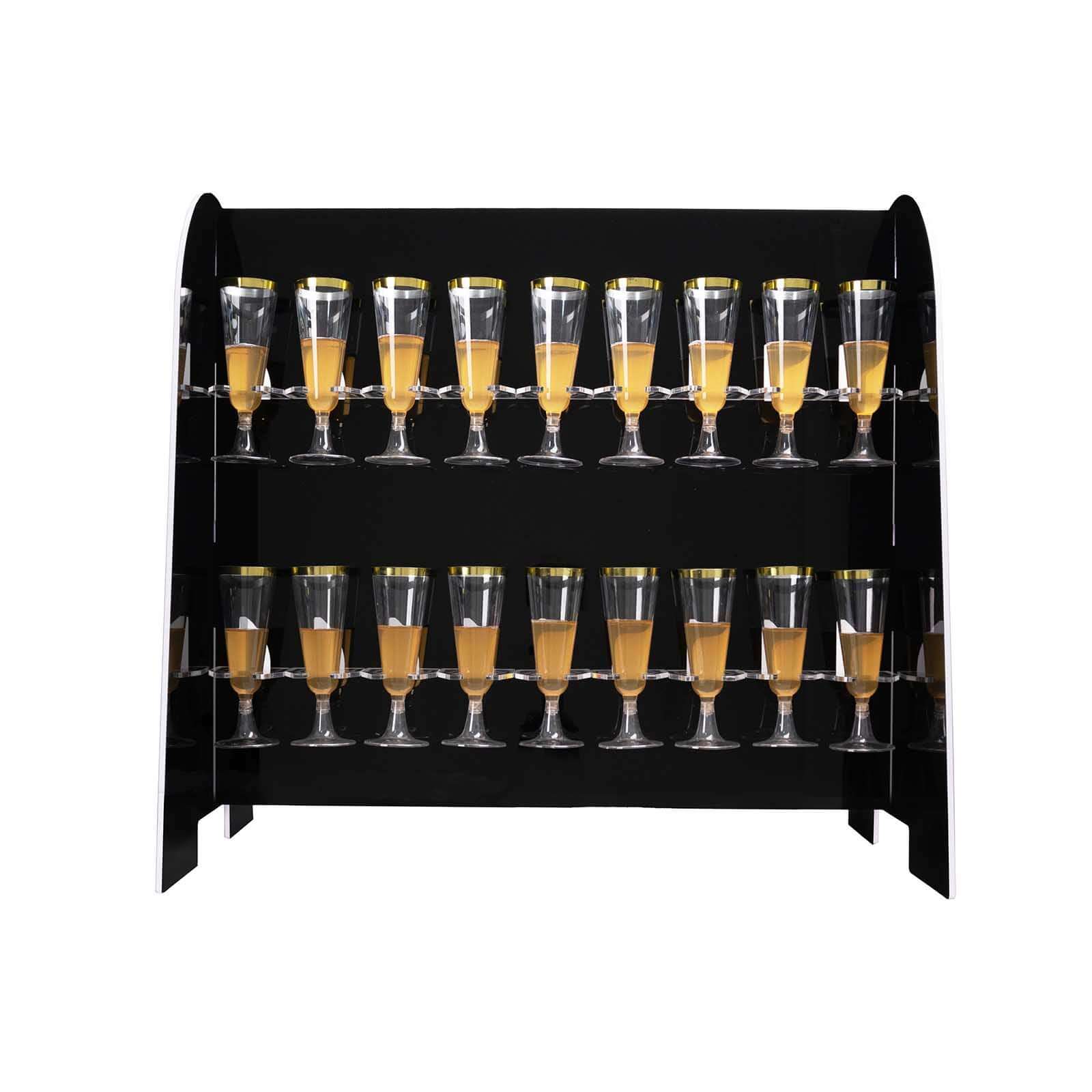 2 - Tier Champagne Glass Holder Display Stand Table Top in Glossy Black - Modern Stemware Rack Cocktail Drink Holder with 18 Hooks for Events & DIY Bars 25" - Bell Racket Store