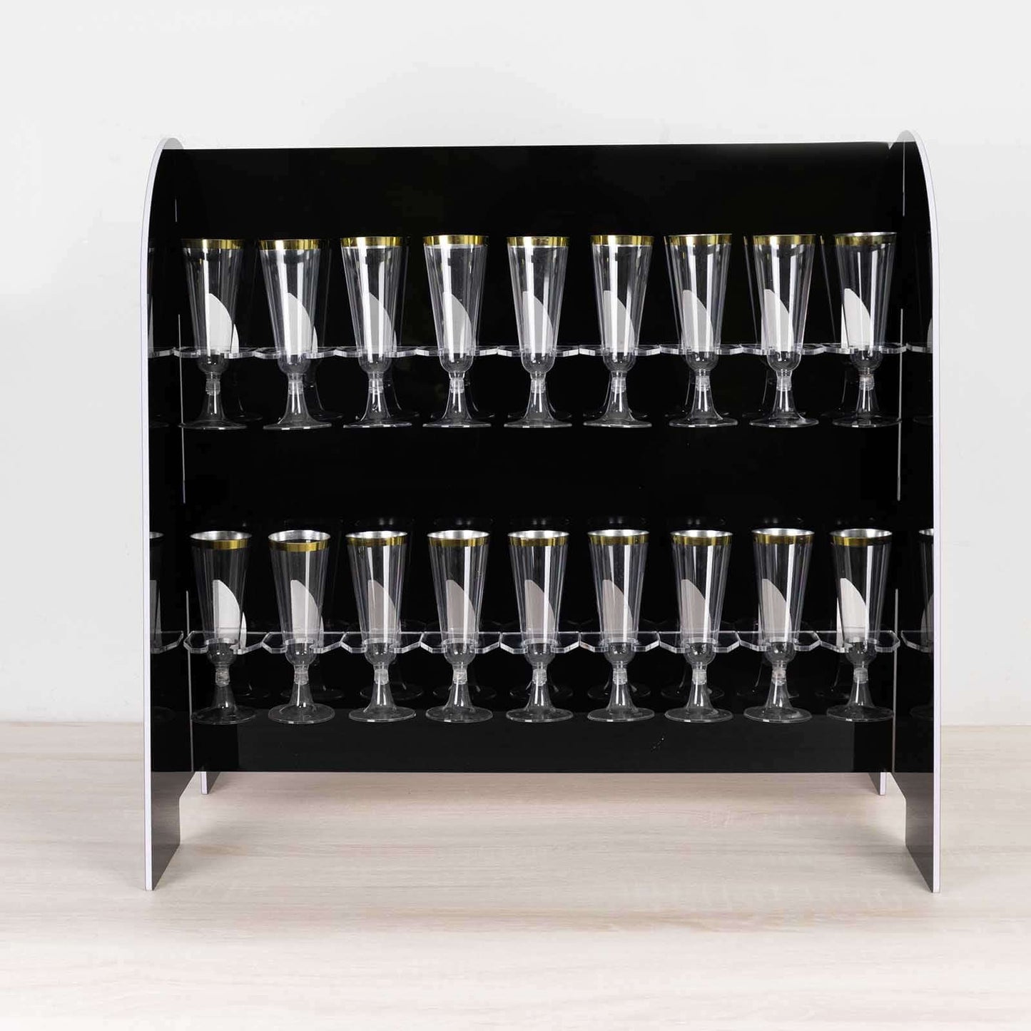 2 - Tier Champagne Glass Holder Display Stand Table Top in Glossy Black - Modern Stemware Rack Cocktail Drink Holder with 18 Hooks for Events & DIY Bars 25" - Bell Racket Store