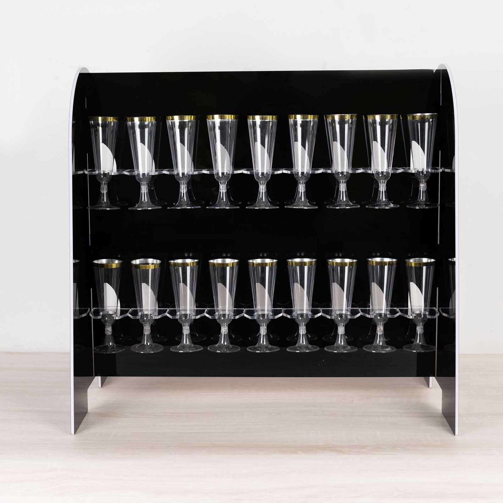 2 - Tier Champagne Glass Holder Display Stand Table Top in Glossy Black - Modern Stemware Rack Cocktail Drink Holder with 18 Hooks for Events & DIY Bars 25" - Bell Racket Store